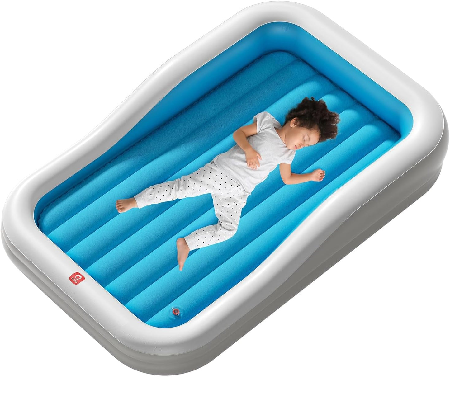 QPAU Inflatable Toddler Travel Bed, Portable Kids Air Mattress with Built-in Bumpers, Separate Mattress Design, Nice for Home, Grandma's, Camping, and Vacation (Blue)