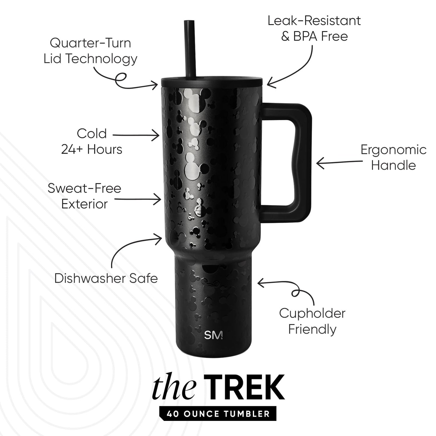 Simple Modern 40 oz Disney Trek Tumbler with Handle and Straw | Insulated Stainless Steel Water Bottle Iced Coffee Cup Travel Mug | 40 oz | Iconic Mickey