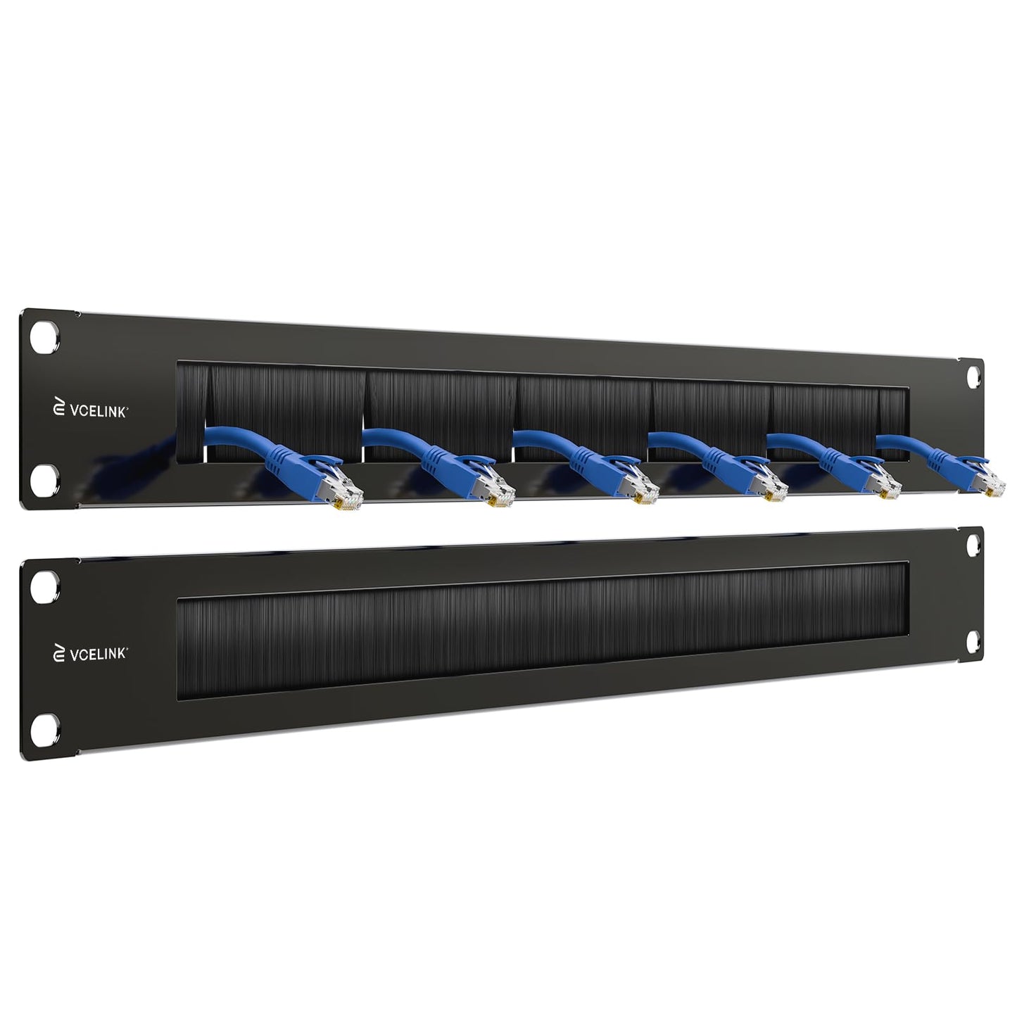 VCELINK 1U Brush Rackmount Panel Detachable for 19-inch Server Rack or Network Cabinet Cable Management, 2 Pack