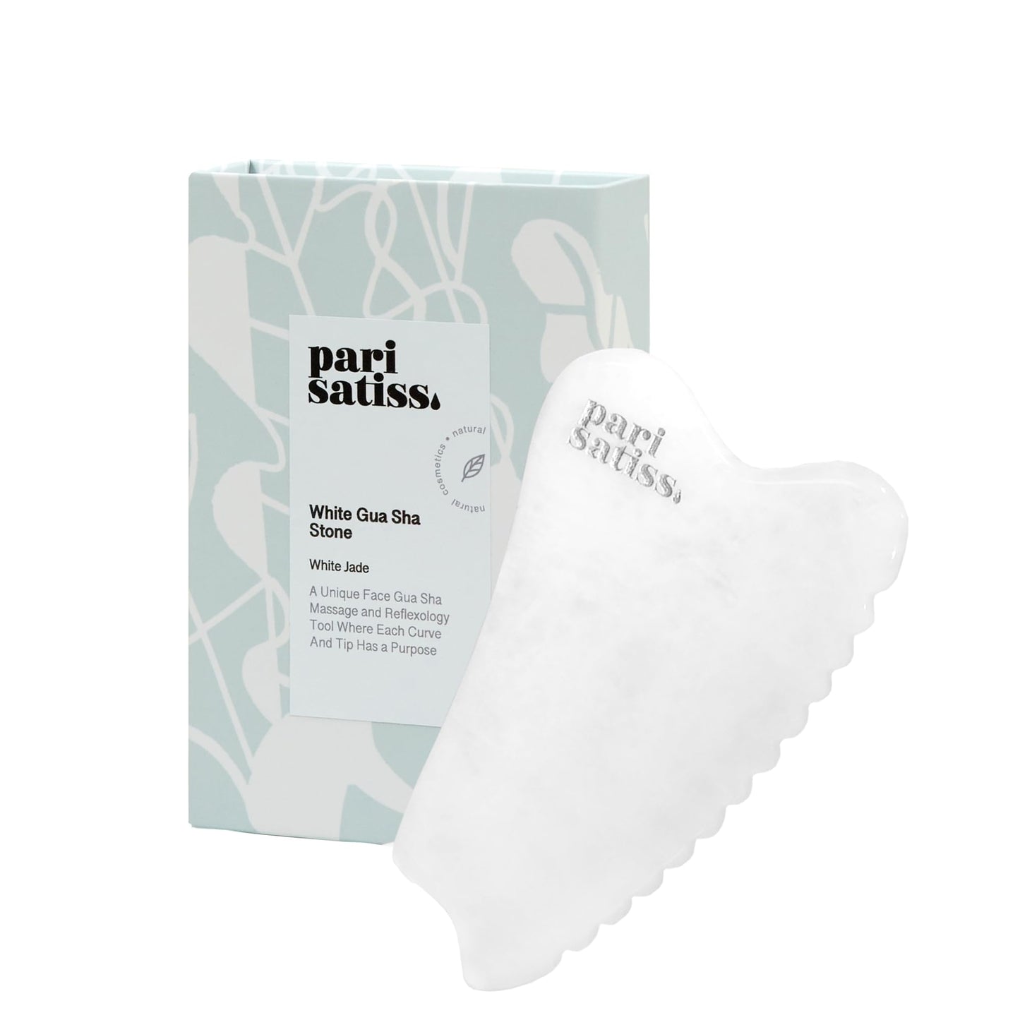 Pari Satiss Jade Gua Sha Facial Tool, Hand-Carved Premium Guasha Stone for Face, Jawline Shaper, Guasha Tool for Face and Body, Skin Care Tools, Pearly White