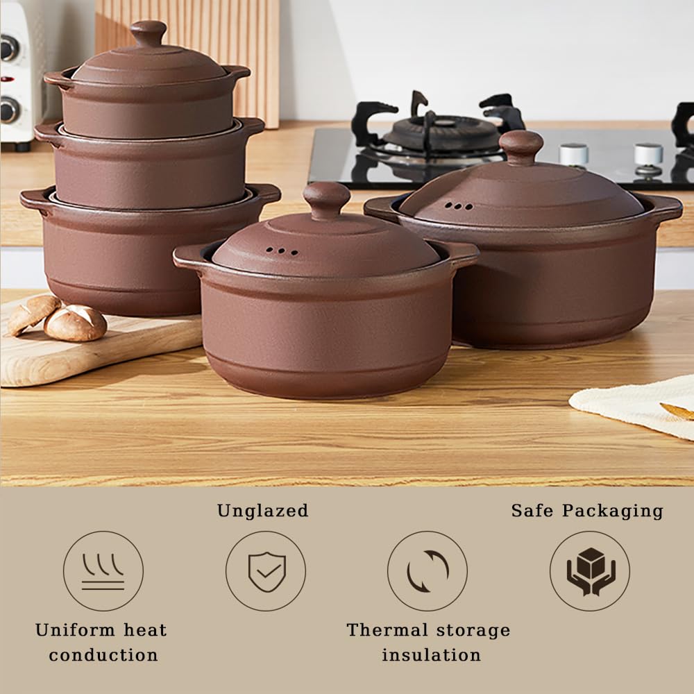Natural Terracotta Casserole with Lids Clay Pots for Cooking, Unglazed Earthenware Rice Pots