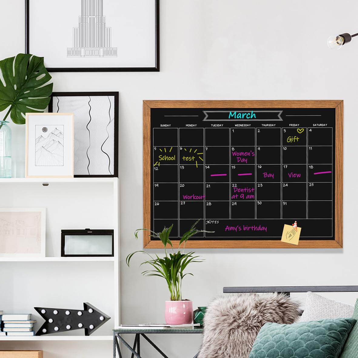Umtiti Calendar Chalkboard, 23.6" * 31.5", Magnetic Surface Rustic Brown Solid Pine Wood Frame Chalk Board for Planning/School Timetable/Memo, Hanging Board for Office, School and Home(YLHB-QZ-6080
