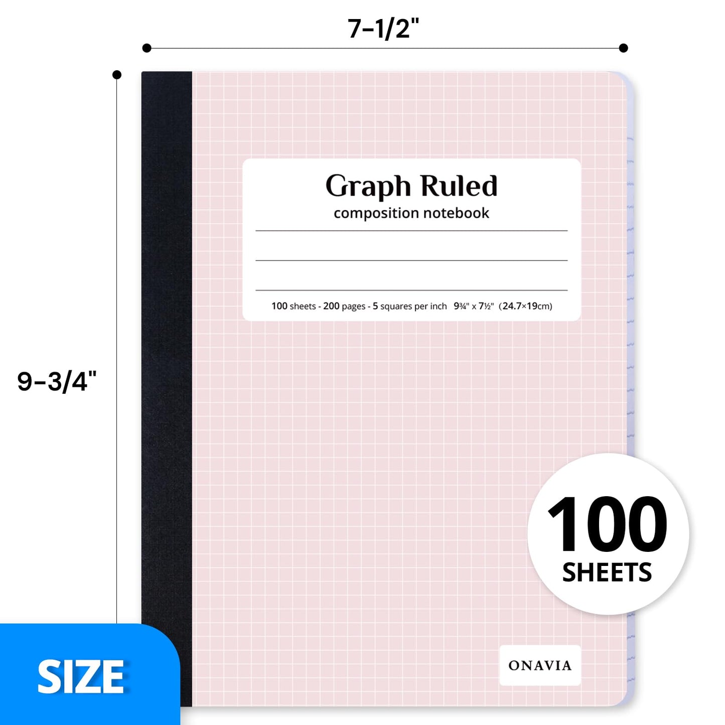 ONAVIA Graph Ruled Composition Notebook, 12 Pack, 9.75 x 7.5", 100 Sheets, Bulk Notebooks for Classroom, Engineering, Charts, Black