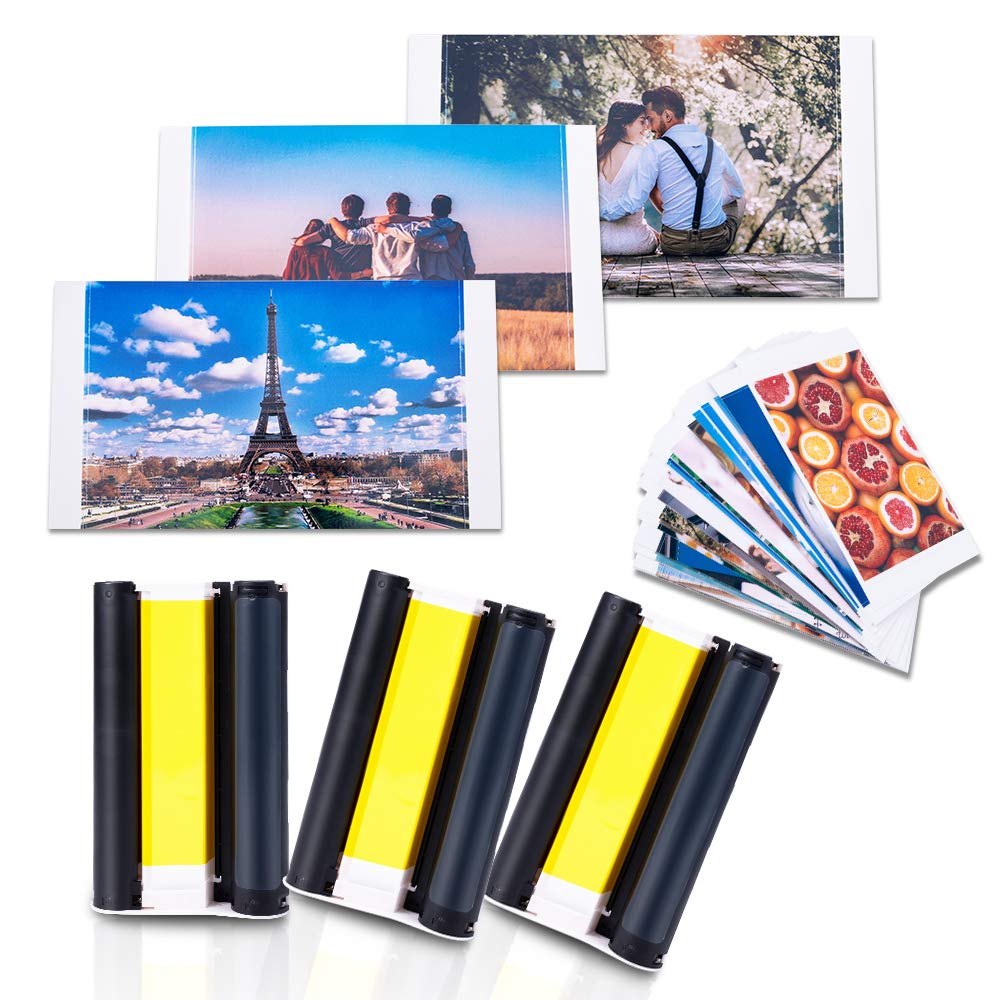 Greateam Compatible with KP108IN Canon Selphy Ink and Photo Paper Compatible with Canon Selphy CP1500 CP1300 CP1200, CP1000, CP910 Photo Printers, 108 Sheets and 3 Color Ink Cassette