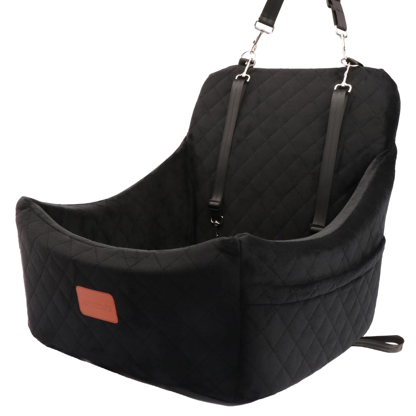 WOOAIDAGG Dog Car Seat for Medium Sized Dog,Pet Travel Car Bed with Seat Belt Channle,Fully Detachable and Washable Car Dog Seat with Adjustable Straps,3 Straps Easy to Install (Black, Medium)