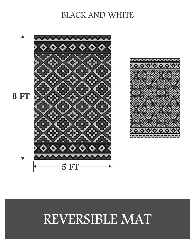 Outdoor Rug-Patio Rug 5X8 Outdoor Carpet Waterproof Reversible Outdoor Rugs Portable RV Mat Plastic Straw Mat for Patio Balcony RV Camping Backyard Picnic