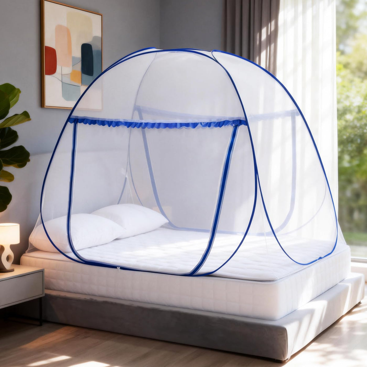 Pop-Up Mosquito Net Tent for Bed, Queen Size Folding Portable Camping Travel Mosquito Tent with Net Bottom for Baby Adults, Easy to Wash Mosquito Net for Bed, L79 x W59 x H59 inch, 2 Entries