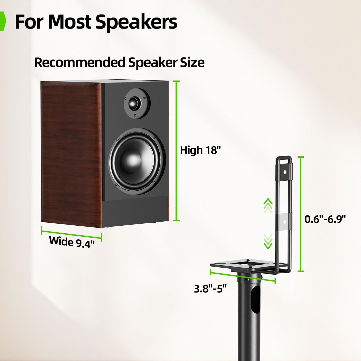 USX MOUNT Universal Speaker Stands Height Adjustable - Extends 33" to 42", Holds Satellite and Small Bookshelf Speaker up to 11 Lbs, Set of 2, Heavy Duty Base, Built-in Cable Management, XAS516