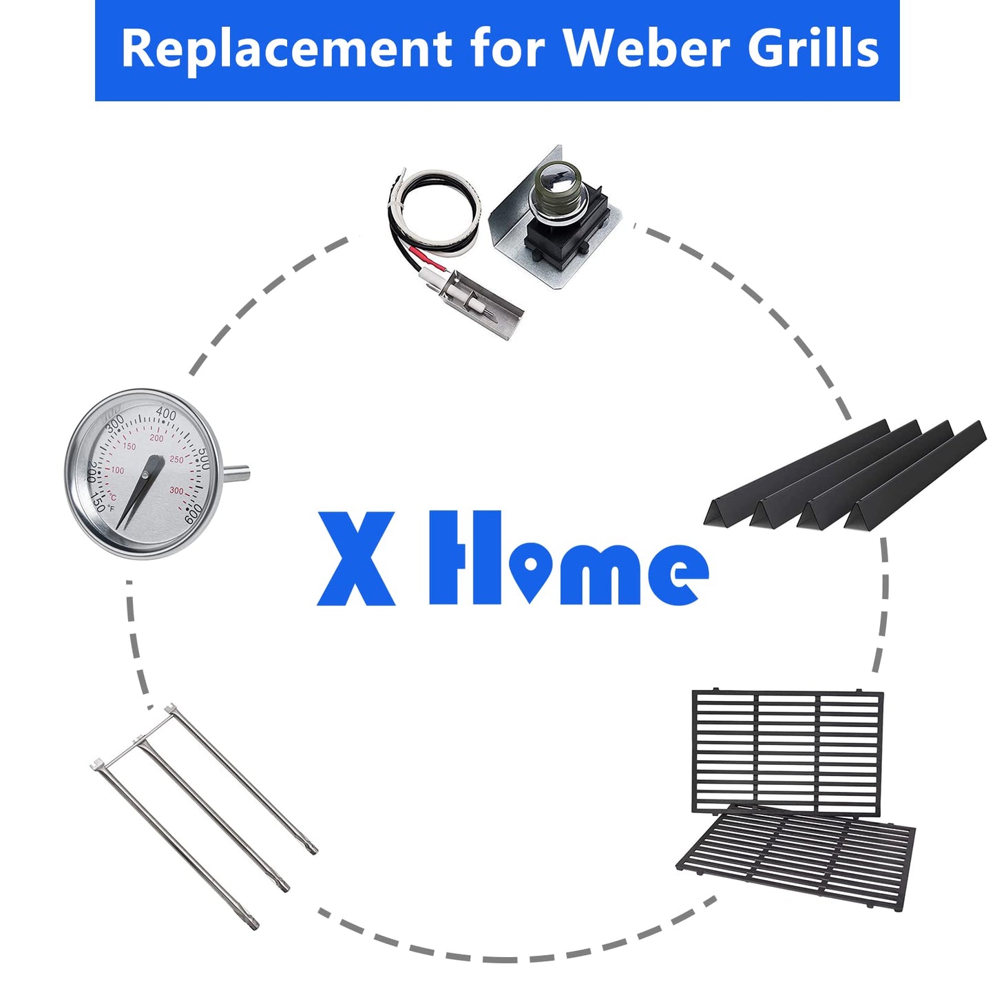 X Home 7536 22.5 inch Flavorizer Bars for Weber Genesis Silver & Gold B C, Spirit 300 Series, Spirit E310, E320, Sturdy Porcelain Steel Replacement Grill Parts (5 Pack)