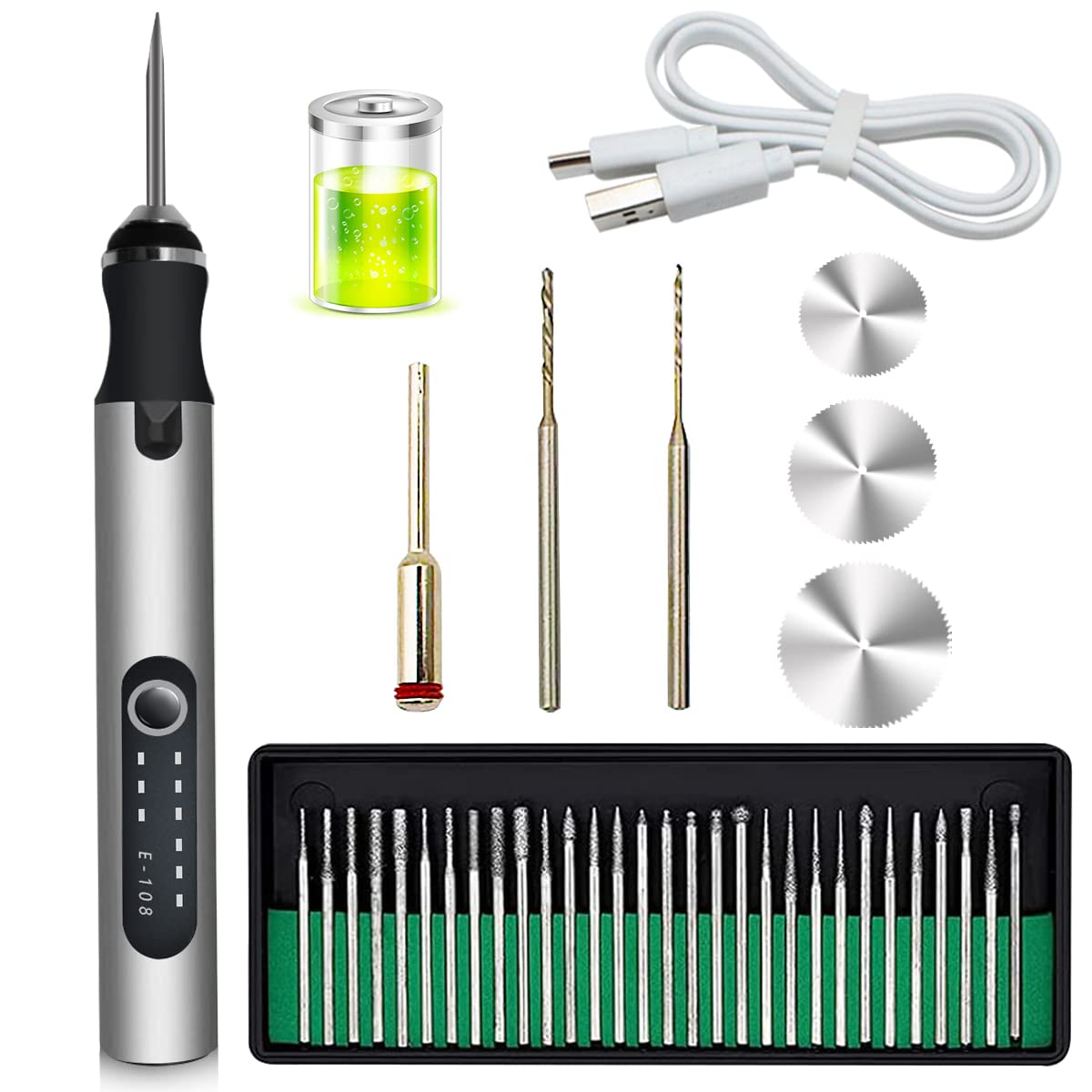 USB Rechargeable Micro Engraver Etching Pen,25W Mini Electric Engraving Tool,Portable Precision Engraving Pen with 35bits for DIY Jewelry Glass Wood Ceramic Metal Plastic