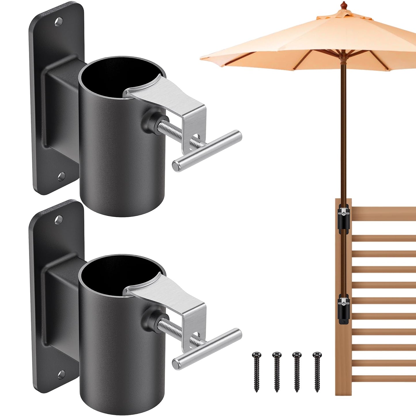 Lifeswell Heavy Duty Deck Railing Umbrella Holder, Patio Umbrella Stand for 1-2 Inch Poles, Space-Saving Design, Secure & Sturdy Post Flat Mount for Deck Railing, Balcony, Outdoor Courtyard, Fences