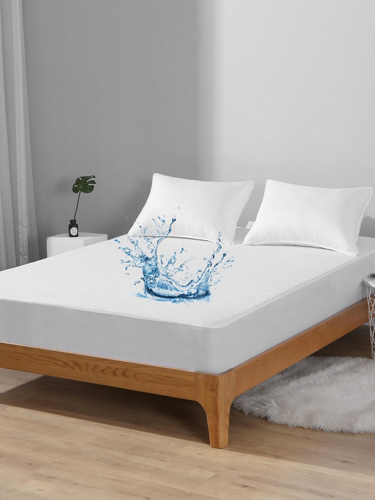 Bedecor Double Bed Mattress Protector Waterproof Full, Breathable and Noiseless Mattress Cover, Fit Up to 18" Deep Pocket, White Soft Premium Cotton Protectors for Home Bedding
