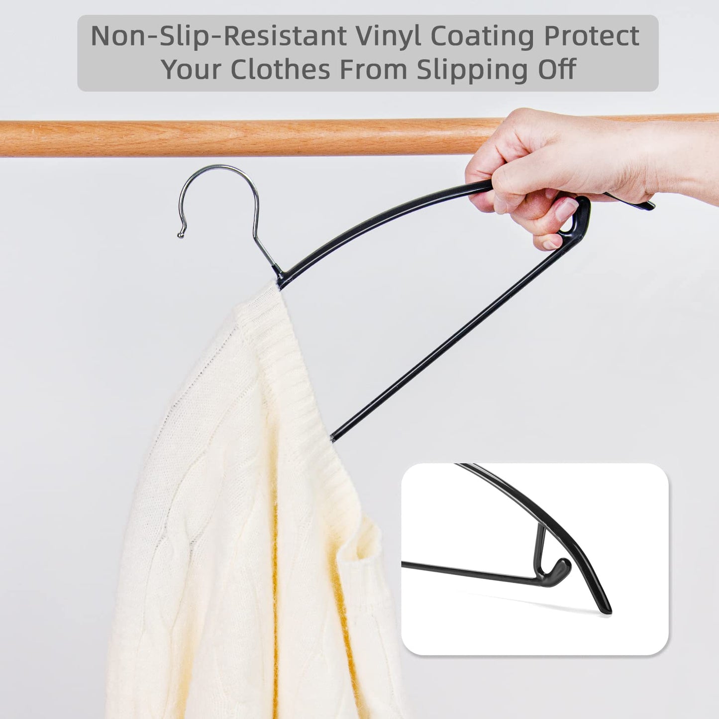 Nature Smile Non Slip PVC Coating Sweater Hangers,Dress Suit Coat Hangers,Shoulder Bump Free Golf T Shirts Clothes Hangers (Black Color 20 Pack)