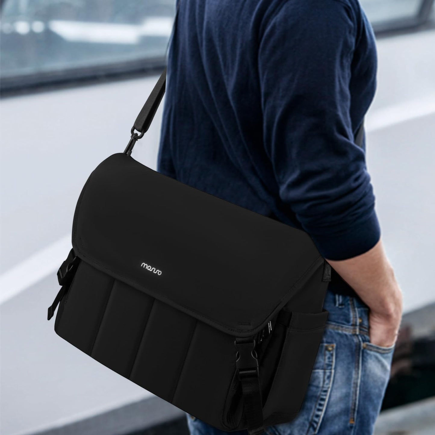 MOSISO Messenger Bag for Men, 15.6 inch Computer Laptop Bags with Laptop Compartment for Work Business Office Travel, Crossbody Satchel bags Briefcase Shoulder Bag Bookbag for College Teacher, Black
