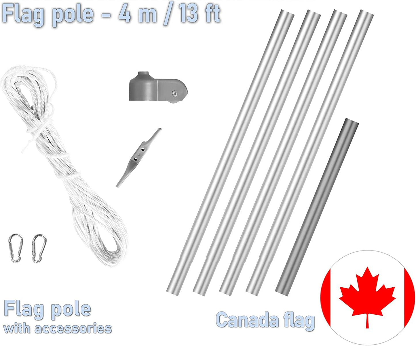 BRUBAKER 13.1 Feet (4m) Aluminum In-Ground Flagpole with 5 Feet by 3 Feet (150 x 90cm) Canadian Flag