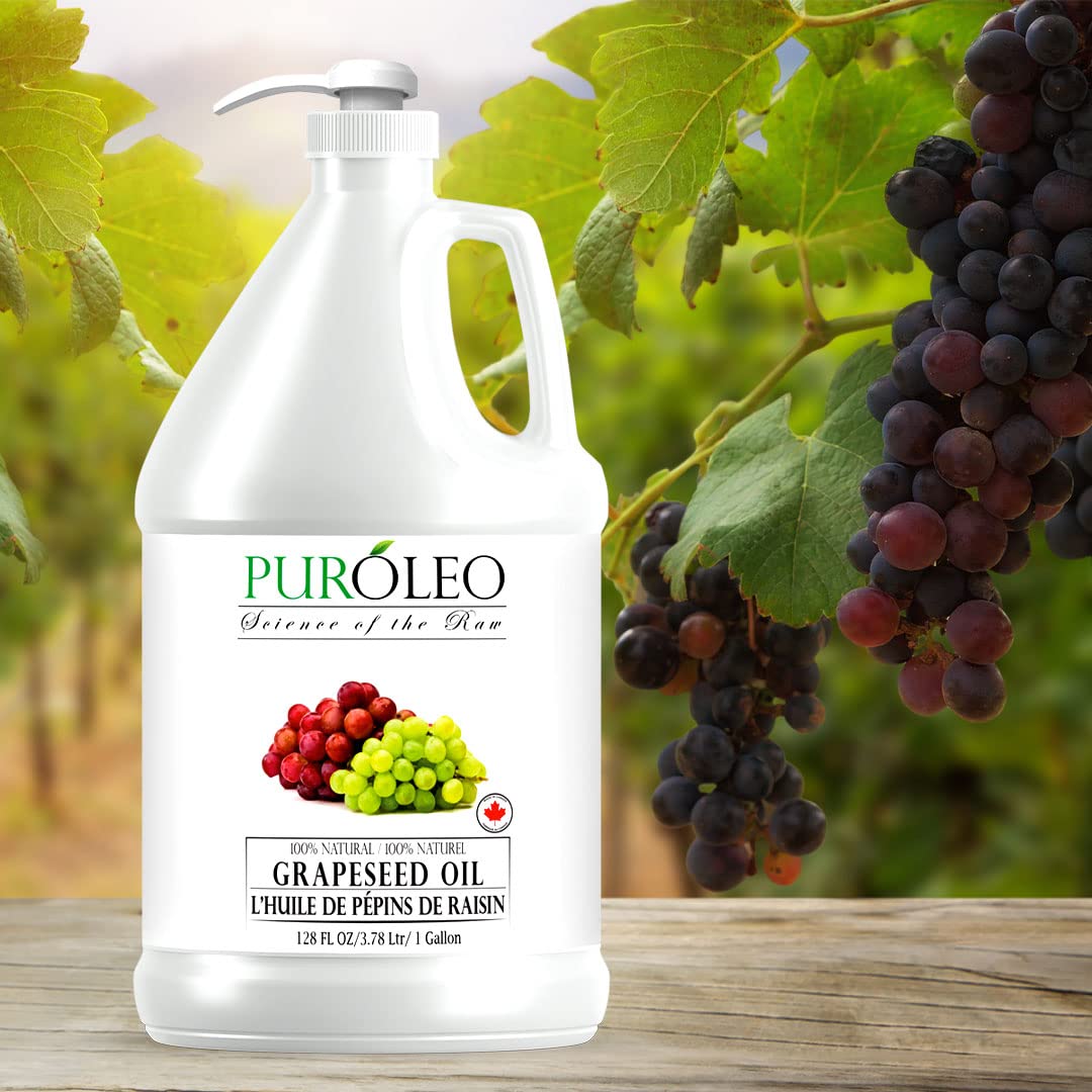 PURÓLEO Grapeseed Oil 128 Fl Oz/3784 ML (Made In Canada) 100% Natural Pure Moisturizer Carrier Oil massage oil baby oil hair oil body oil baby oil hair care Oil for hair Beauty & DIY blend