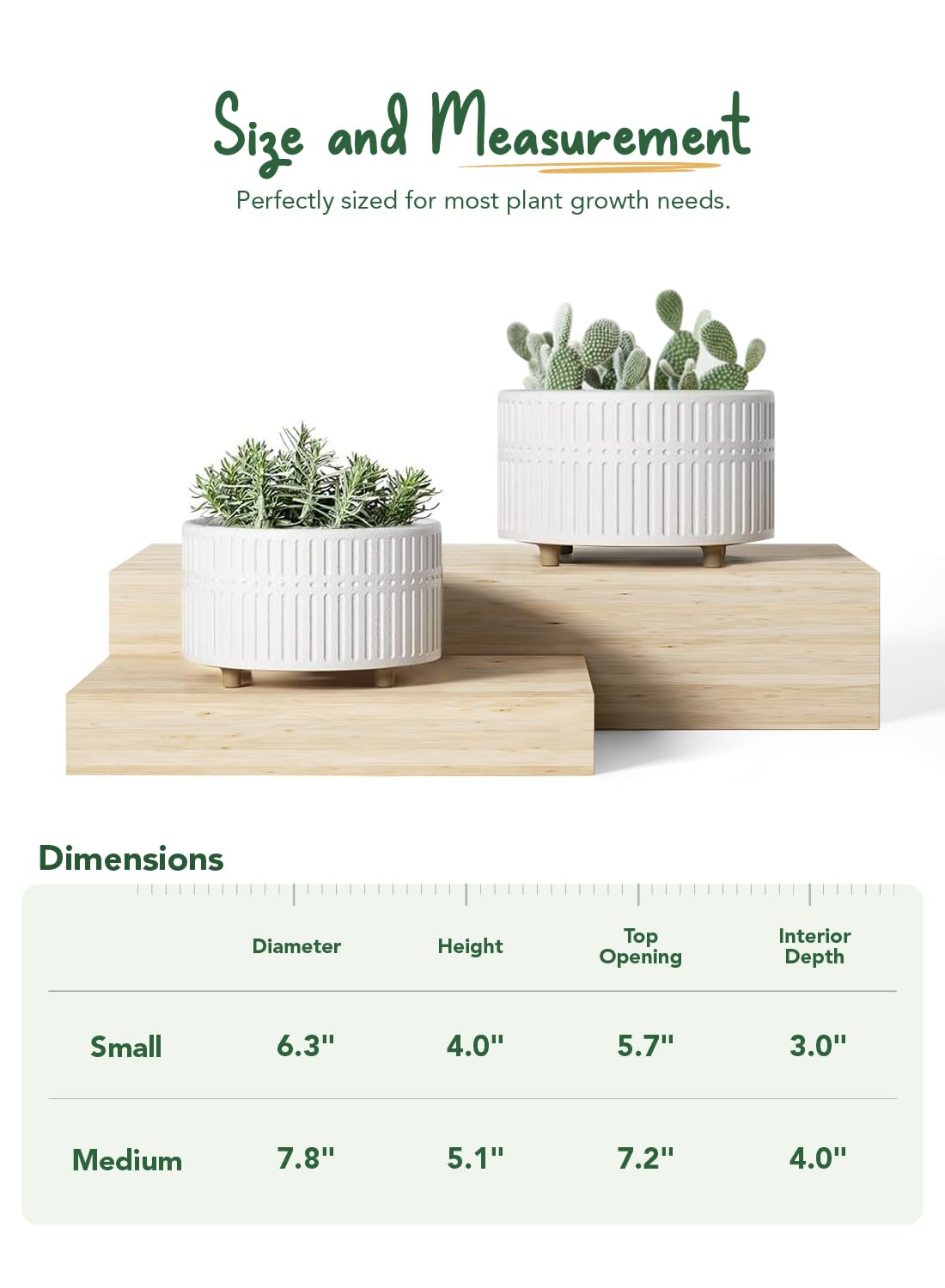 LE TAUCI Succulent Pot, Set of 2, 6.5+8 Inch Ceramic Plant Pots, Shallow Planters for Indoor Plants, Plant Pots Indoor with Drainage Hole, Modern Round Pot Plante Interieur, Gifts for Mom, White