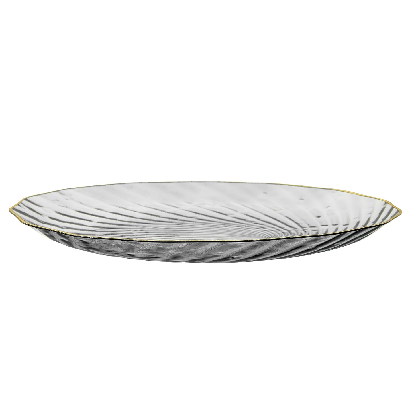 PLASTICPRO 30 Pack Elegant Plastic Plates 10 inch Clear with Gold Rim Spiral Design Disposable Plastic Dinner Plates