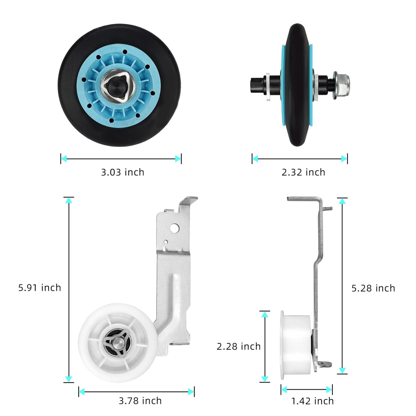 Upgraded Dryer Repair Kit for Samsung DC97-16782A Dryer Roller, 6602-001655 Dryer Belt, DC93-00632A Dryer Idler Pulley, DC61-01215B Spring, Dryer Parts Replacement Compatible with DV48H7400EW/A2 etc
