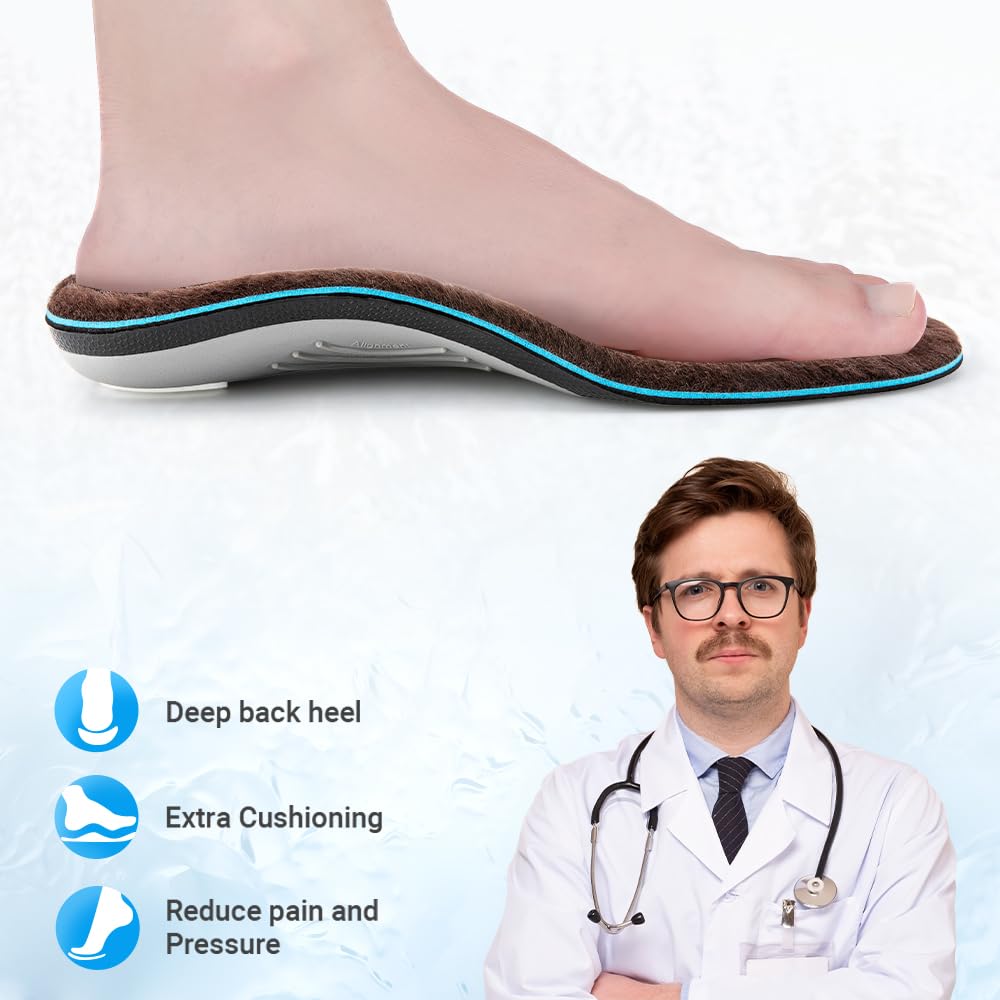 VALSOLE winter thermal wool insoles,Heavy Duty Support Pain Relief Orthotics Plantar Fasciitis High Arch Support Insoles,for Men Women Work Boot Shoe Insole warm insoles (MEN 10-10 1/2 | WOMEN 12-12 1/2--(286mm), Brown)