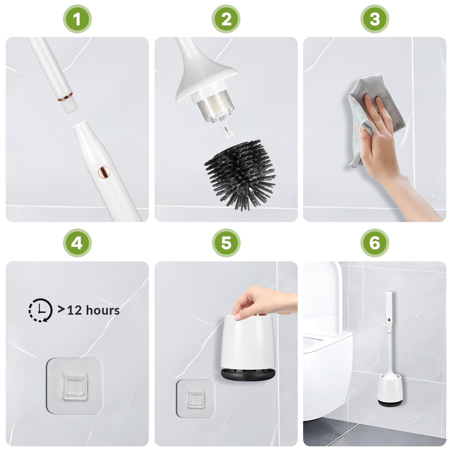 Electric Toilet Brush and Holder Set,Toilet Bowl Brush,Wireless Electric Spin Scrubber,with Silicone Brush Head Self-Cleaning Light and Ventilated Slot Base,USB Charging Cable,Wall Mount Sticker
