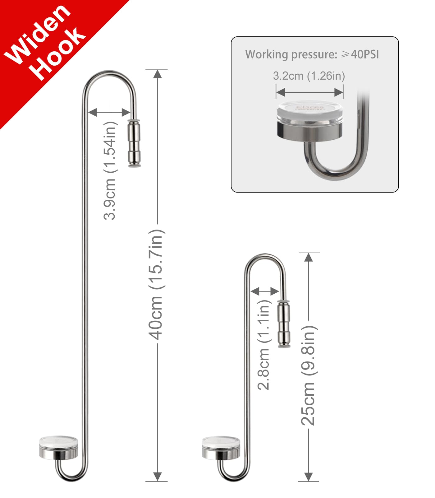 Clscea Aquarium Stainless Steel CO2 Diffuser Widen Hook, DCW300-40