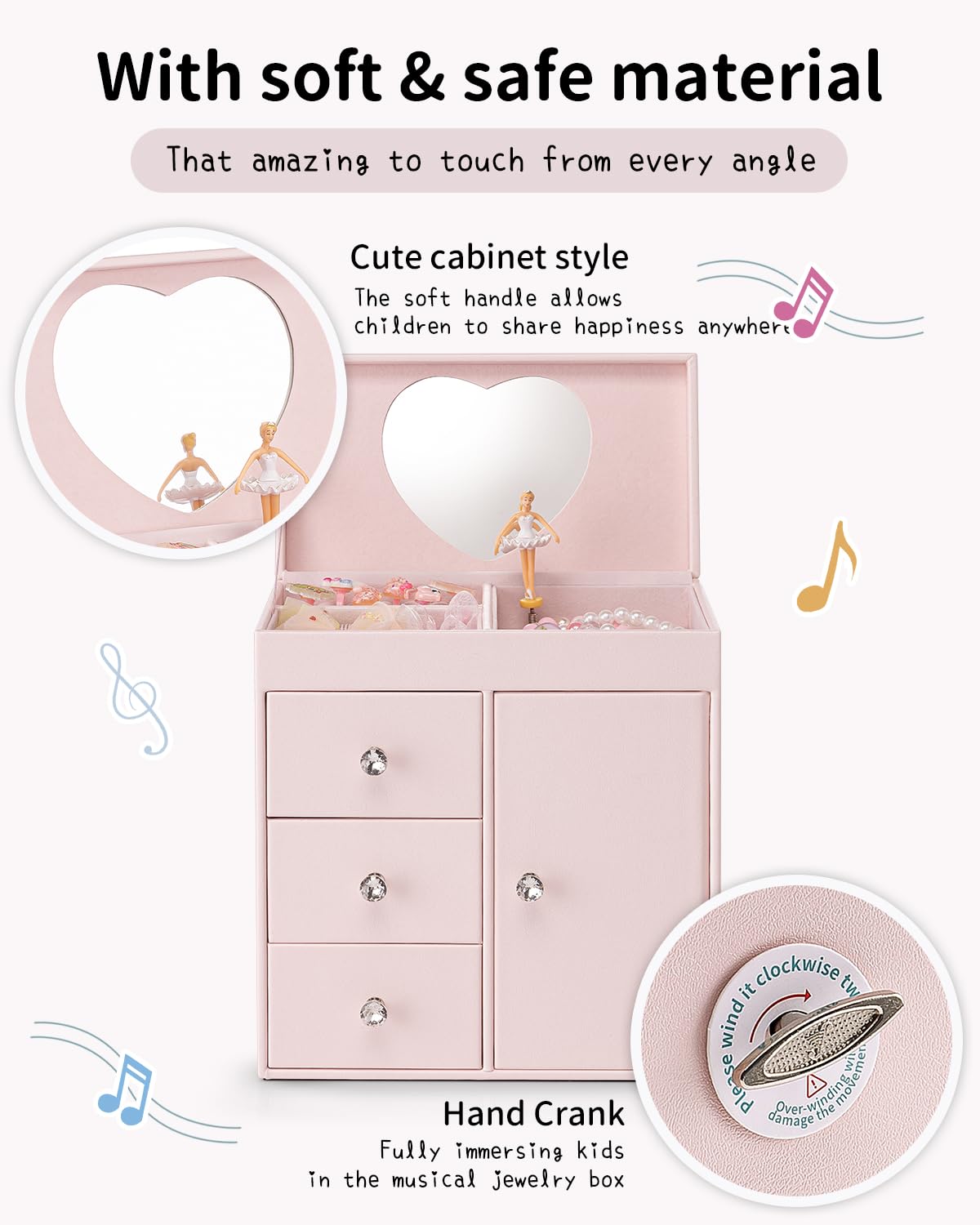 Vlando Musical Jewelry Box for Girl,4 Layer Large Music Jewelry Boxes with Ballerina,Girls Jewelry Box with Mirror, Birthday Childrens Gifts,Girls Gifts 8-12 years old,Light Pink