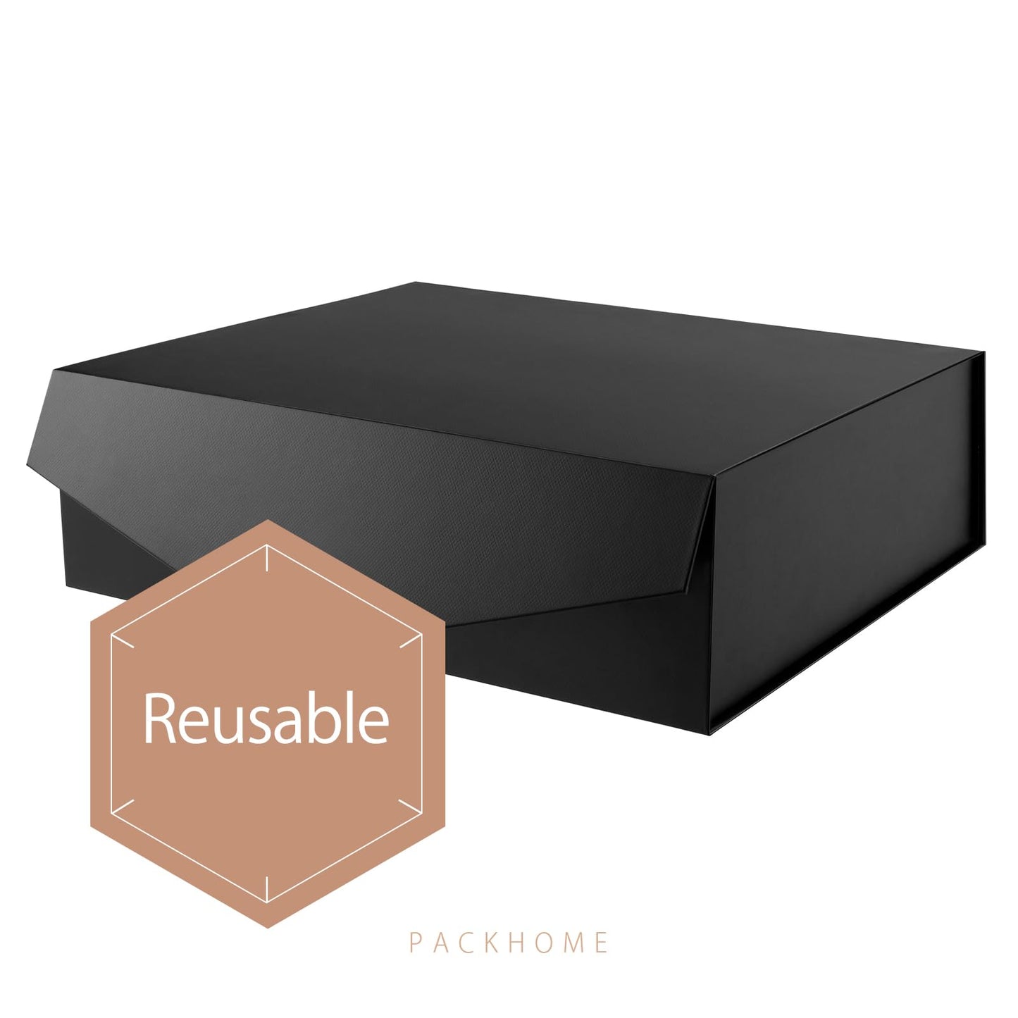 PACKHOME 16.3x14.2x5 Inches, 3 Extra Large Gift Boxes with Lids, Gift Boxes for Clothes and Large Gifts (Matte Black with Grain Texture)