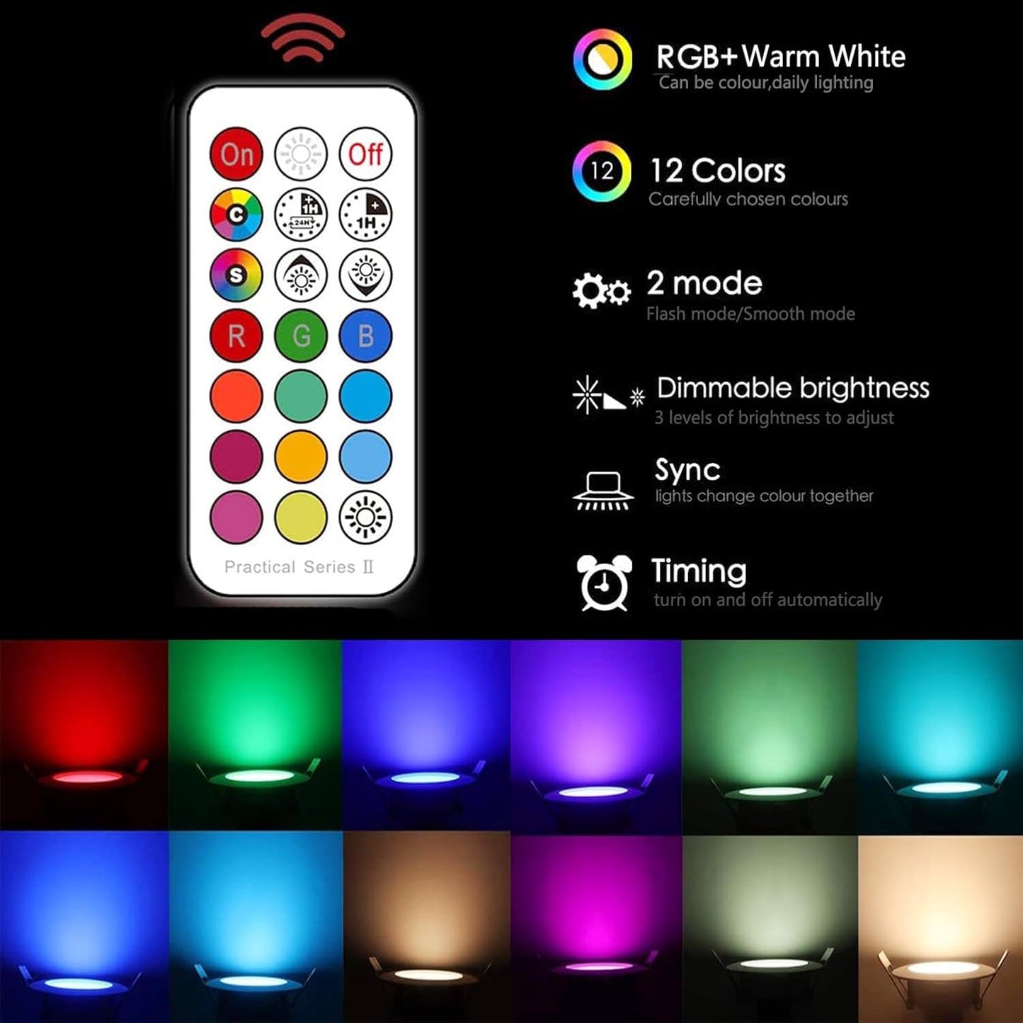 Recessed Lighting 4 Inch RGBW Color Changing Pot Lights 12W LED Downlights,1080LM Recessed Ceiling Light,RGB + Warm White 2700K Dimmable by Remote Control,Timer - 12 Color Choices - 2 Modes,12 Pack