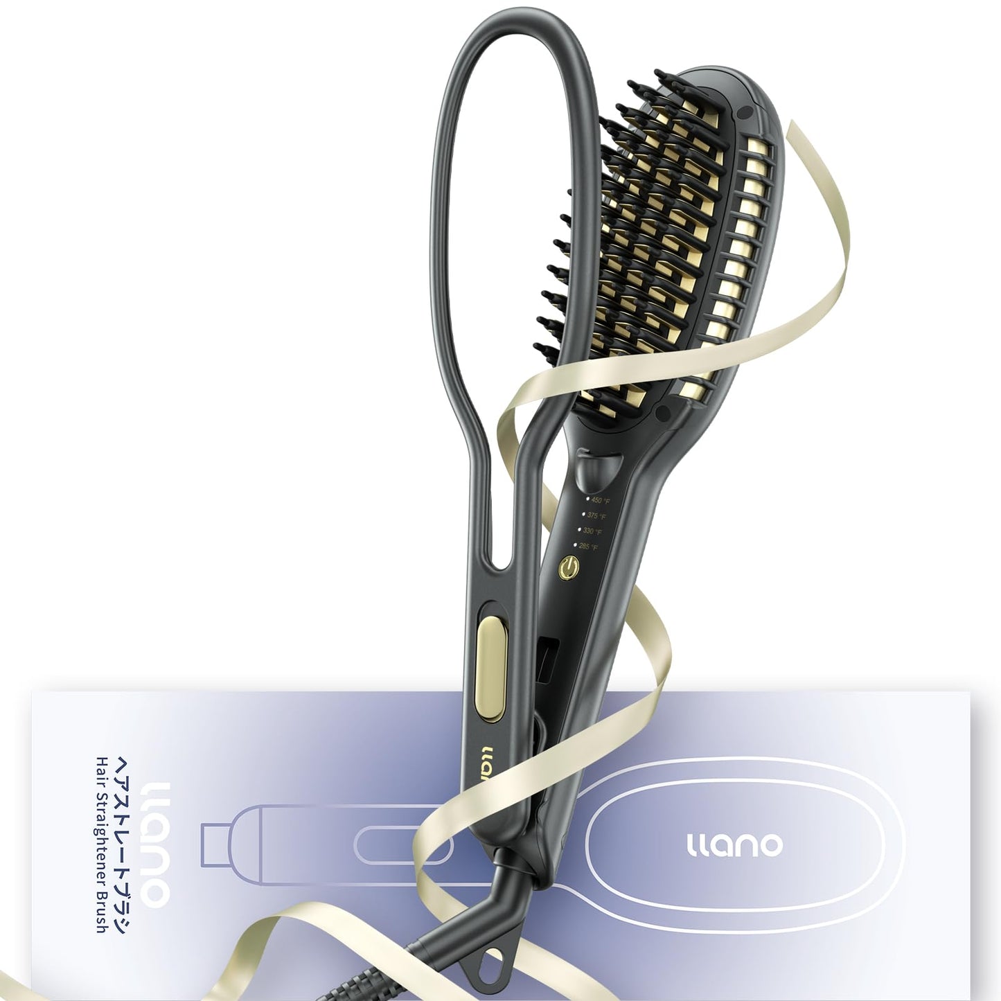 llano Hair Straightener Brush, 2025 Upgraded Ionic Hair Straightener and Curler 2 in 1 with Holder Clamp, Anti-Frizz, Anti-Scald Ceramic Straightening Brush for All Hair Types (Grey)