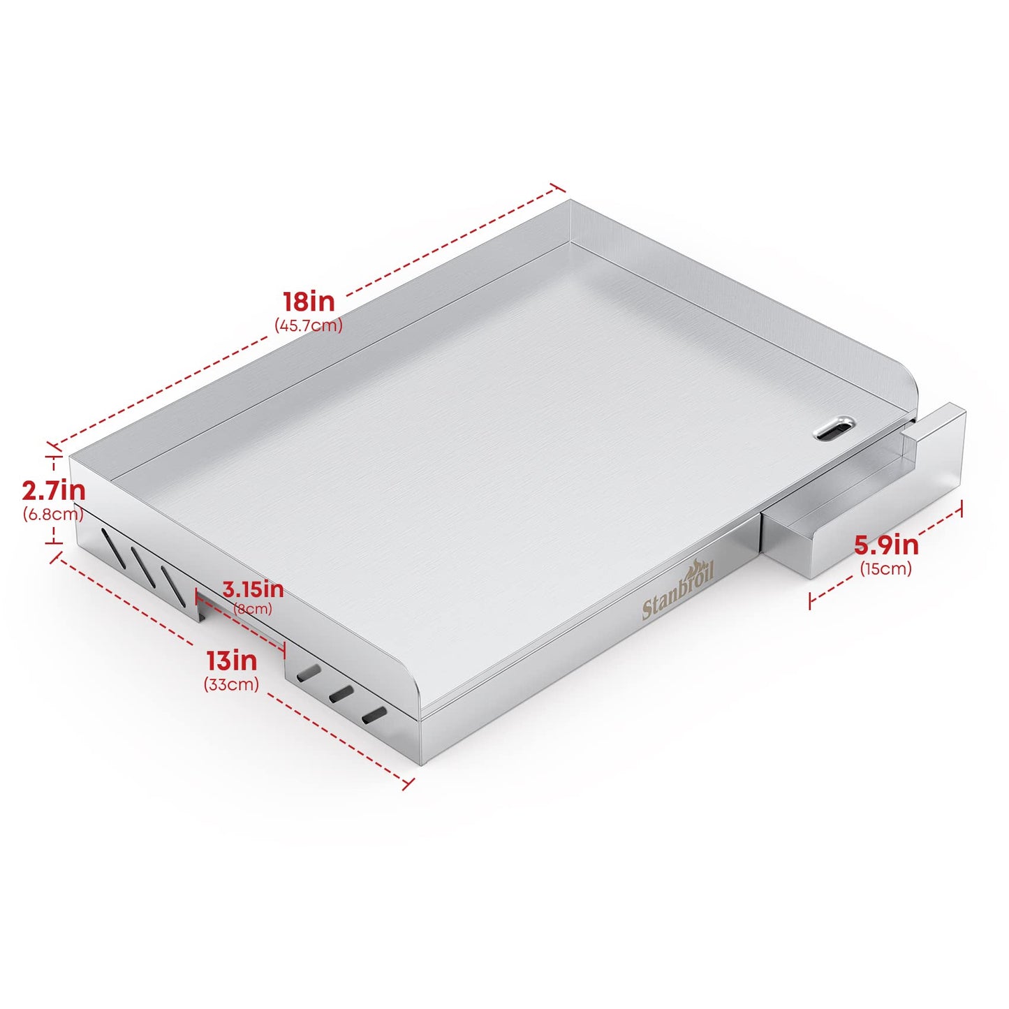Stanbroil 18” x 13” Universal Stainless Steel Griddle with Even-Heat Cross Bracing for BBQ Charcoal/Gas Grills, Camping, Tailgating, and Parties