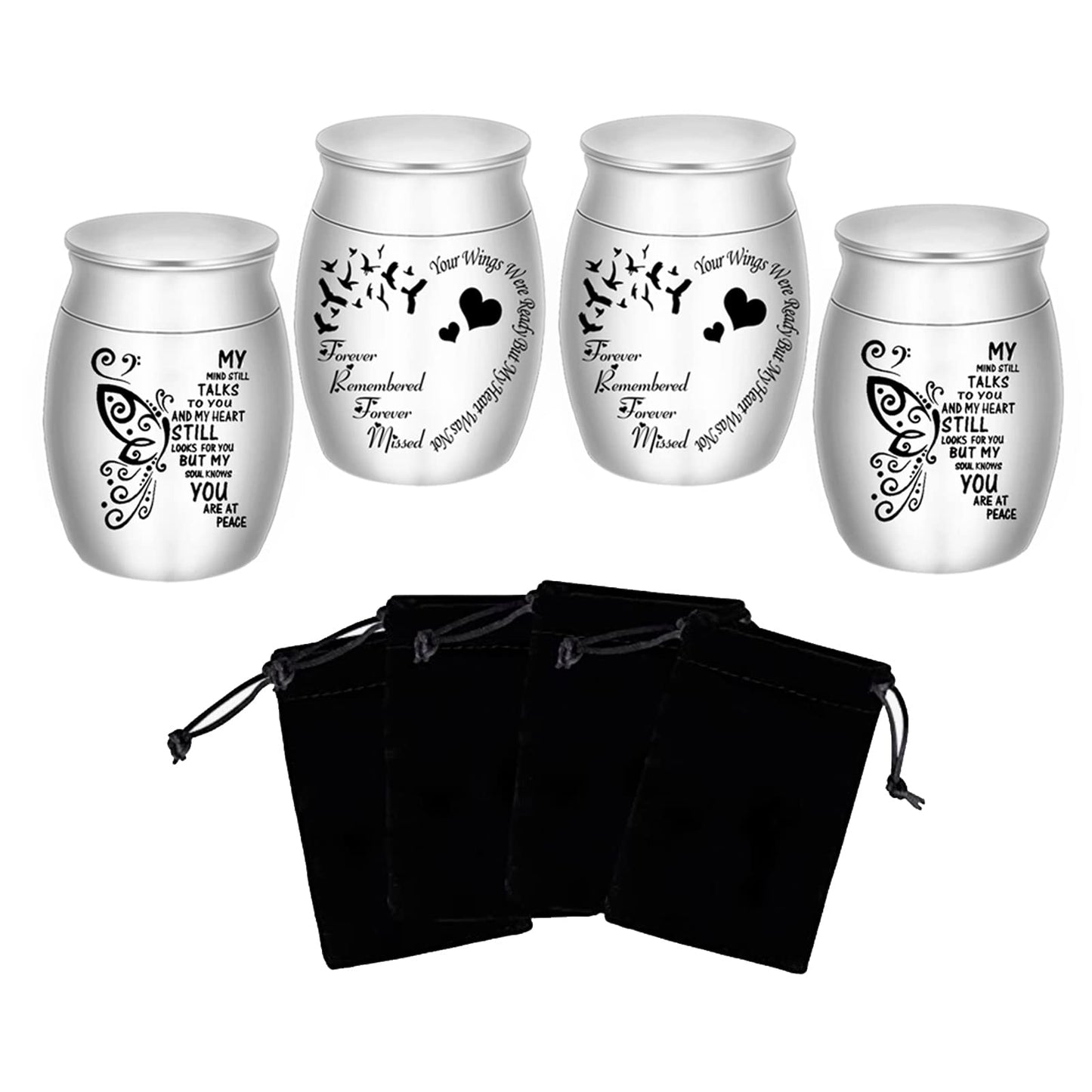 Small Urns for Ashes - Set of 4 1.57 Inch High Aluminium Mini Keepsake Urns for Human/Pet Cremation Ashes - My Mind Still Talks to You