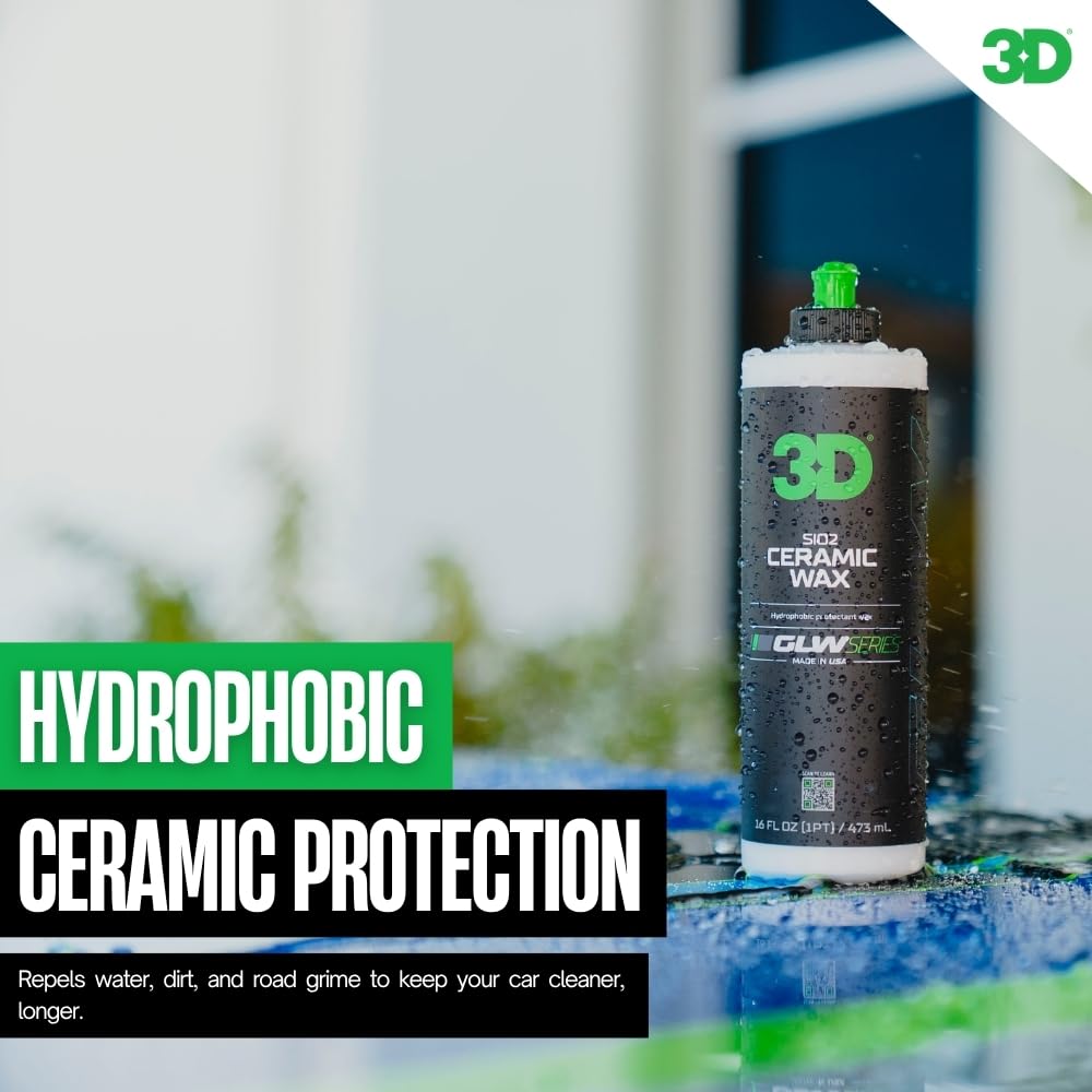 3D GLW Series Ceramic Wax – SiO2 Infused Car Wax for Ultimate Gloss, Hydrophobic Protection & Easy Application | Ultra Slick Shine | Made in USA 16 oz