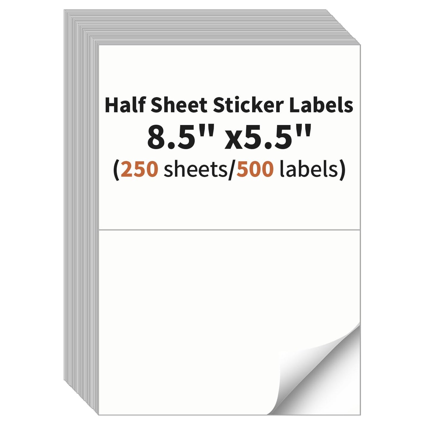 Half Sheet Labels, 2 per Sheet, 250 Sheets, 500 Labels, 8.5" x 5.5" Shipping Labels Paper, Address Sticker Laser & Inkjet Printer Label Stickers, 5 1/2" x 8 1/2" Half Shipping Labels Paper