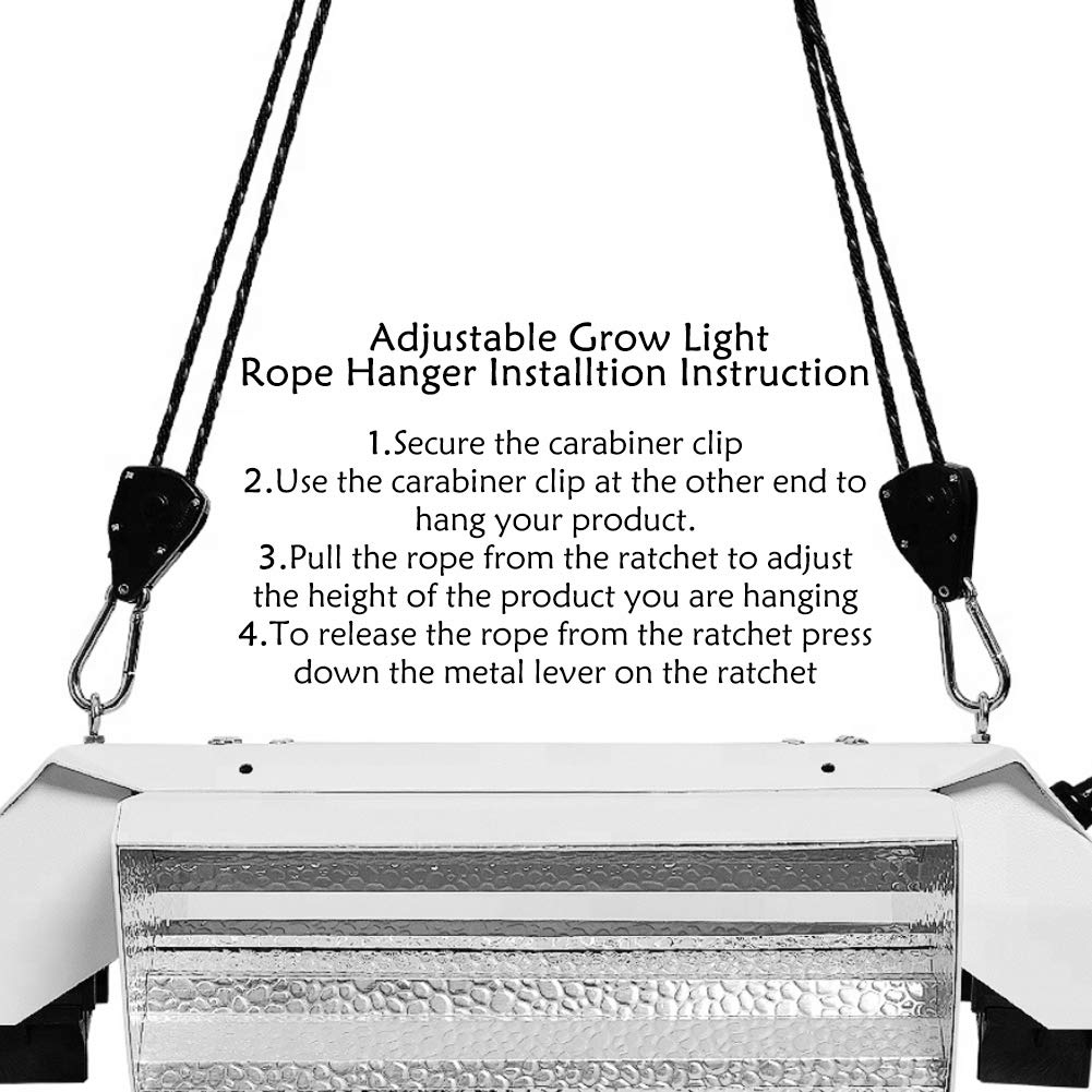 8 Pairs 1/8 Inch Adjustable Heavy Duty Ratchet Hanger Grow Light Fixtures Rope Clip Hangers Hanging Ropes for Gardening Grow Plant Fan Reflectors Filter Tent,150lbs Weight Capacity