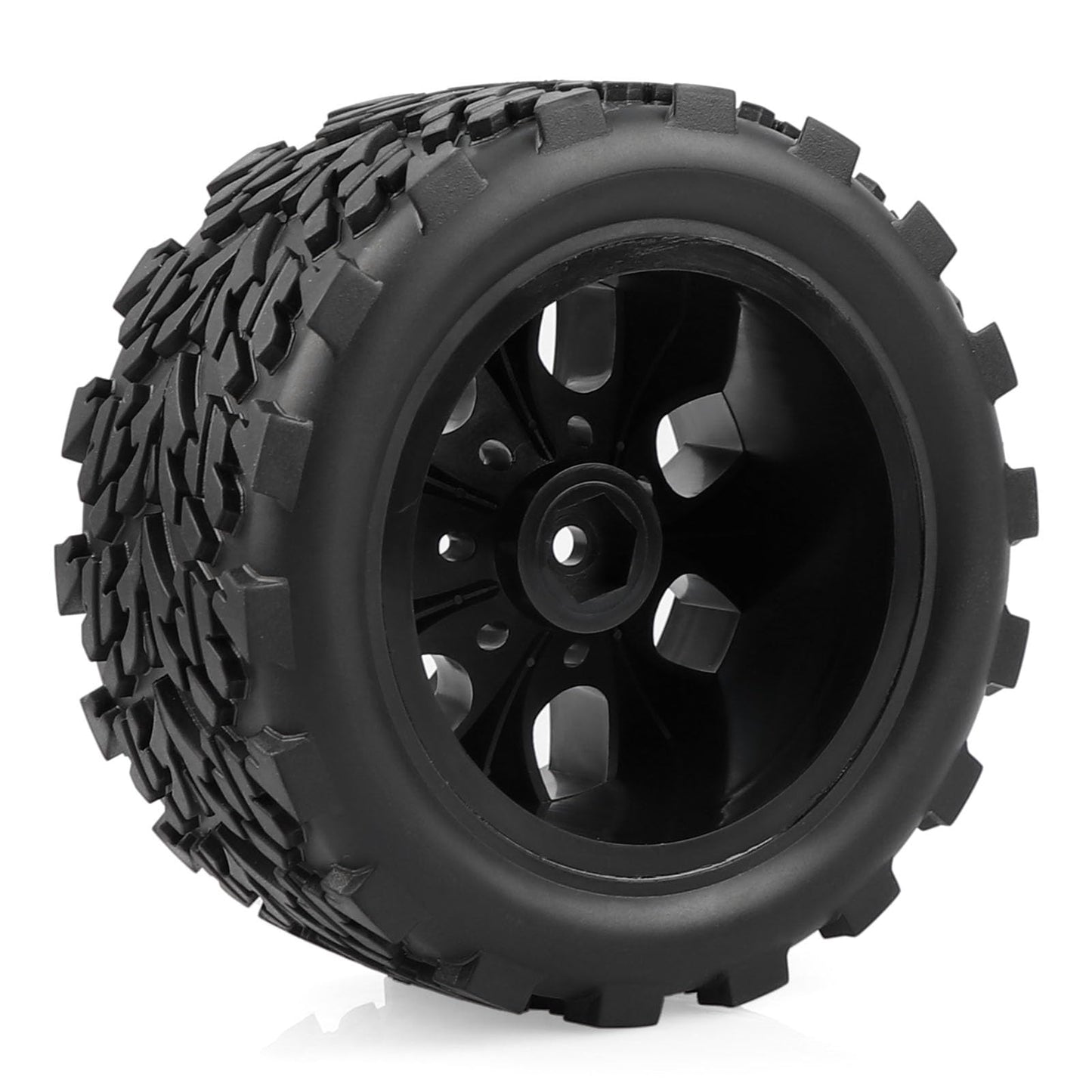Acekeeps 4P 1/10 RC Monster Truck Tires Mounted Solid 12mm Hex Wheels for Traxxas Hoss Stampede Rustler Slash RC Car Black