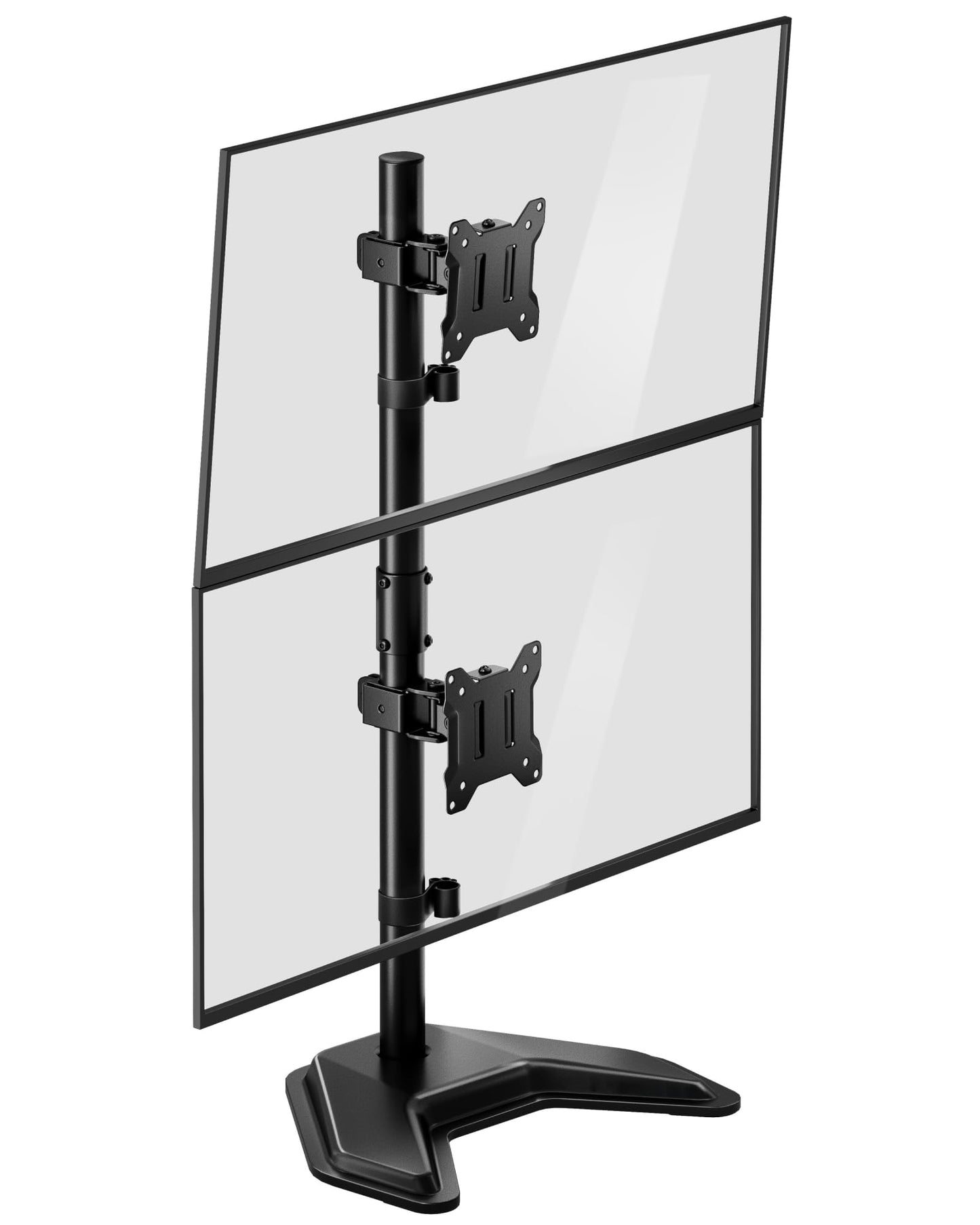 monTEK Stable Stacked Dual Monitor Stand, Heavy-Duty Vertical Monitor Mount for 17-32 inch Screen, Full Motion Arm with Tilt, Swivel, Rotation, Up to 22 lbs per Arm, Solid V-Shaped Base, VESA 100×100