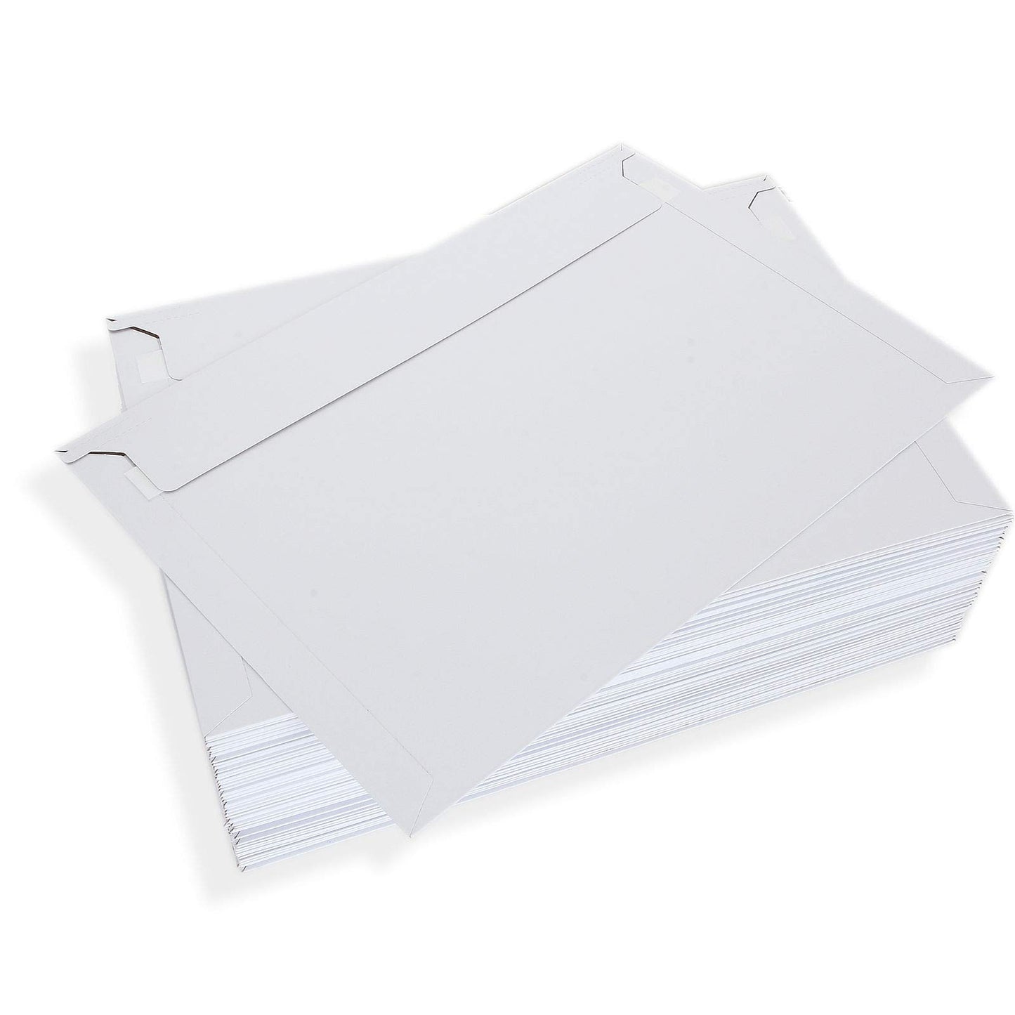 Feng 100 Pack 12.75 x 9 Inch Rigid Paperboard Mailers Stay Flat Photo Document Rigid Mailers Self-Seal Cardboard Envelopes White Chipboard Mailers
