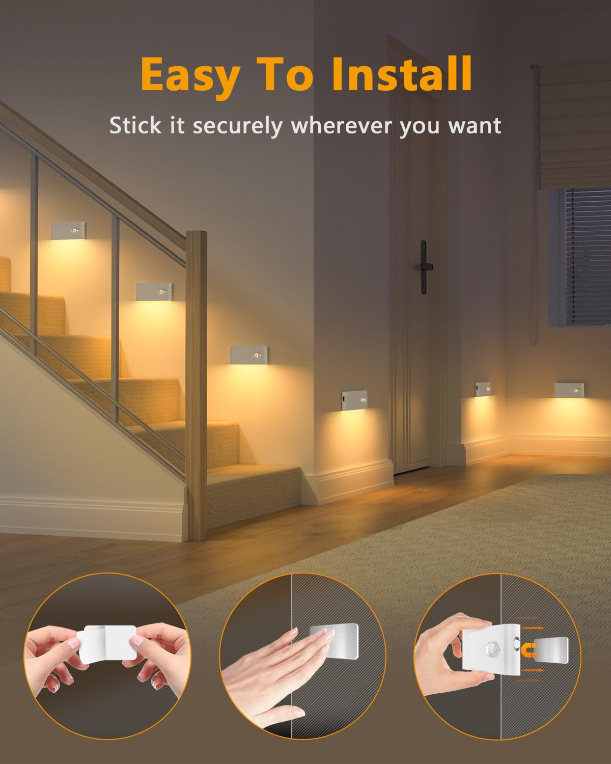 WILLED Motion Sensor Light Indoor, Warm White Rechargeable Night Light, Wireless Stair Lights Indoor, Battery Motion Sensor Night Light for Stairway, Hallway, Kitchen, Closet, Kids' Room(4-Pack)
