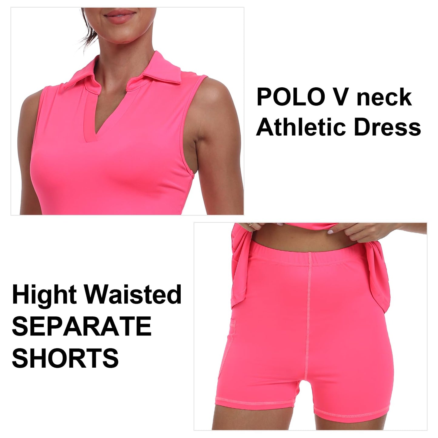 Womens Two Piece Tennis Golf Dress UPF 50+ Active Athletic Exercise Sports Wear Dresses for Women with Pocket Separate Shorts, 05 Pink, X-Large