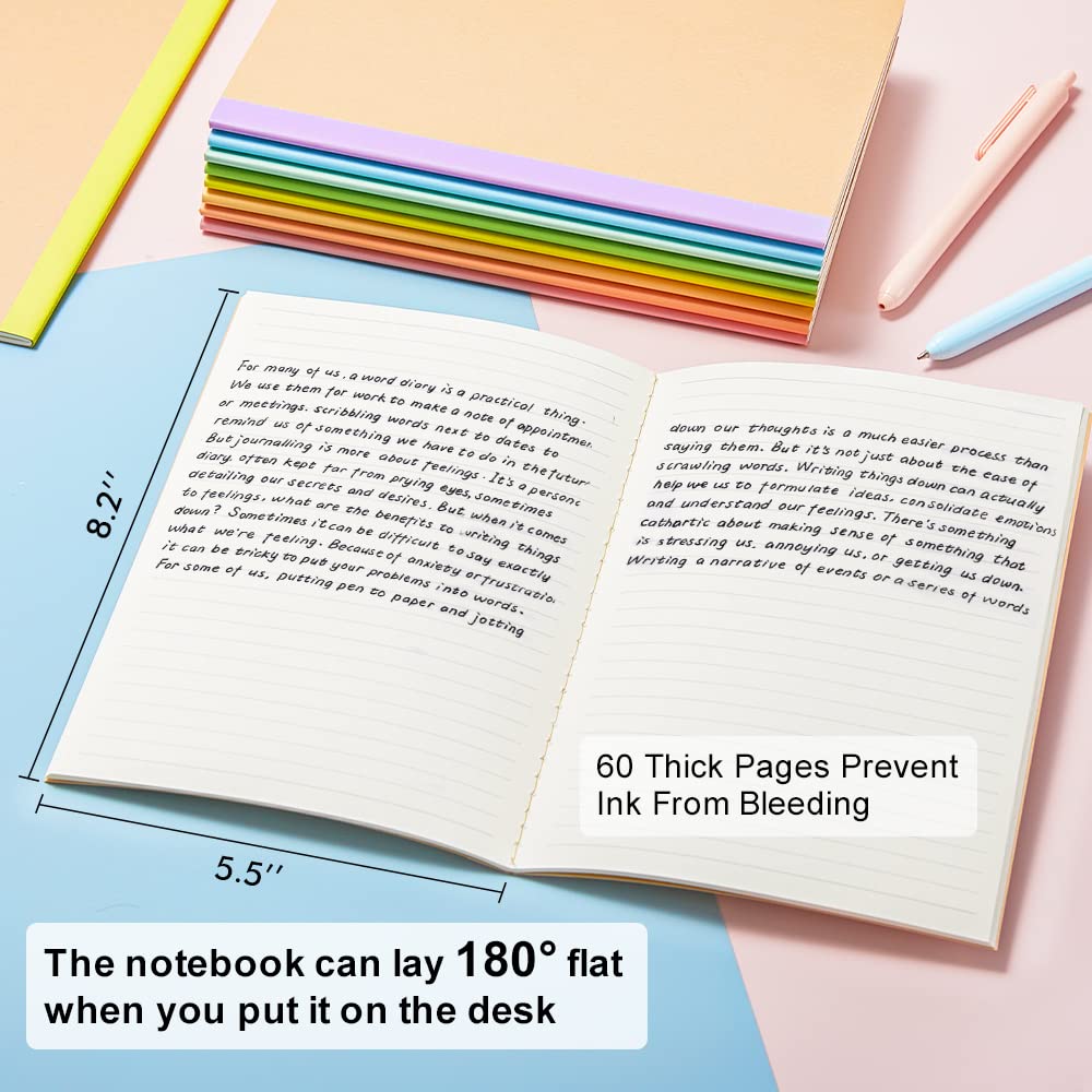 feela 16 Pack Composition Notebook Bulk, Kraft Cover Lined Blank College Ruled Travel Journals with Pastel Color Spine for Women Students Office, 60 Pages, 8.3”x 5.5”, A5, 8 Pastel Colors
