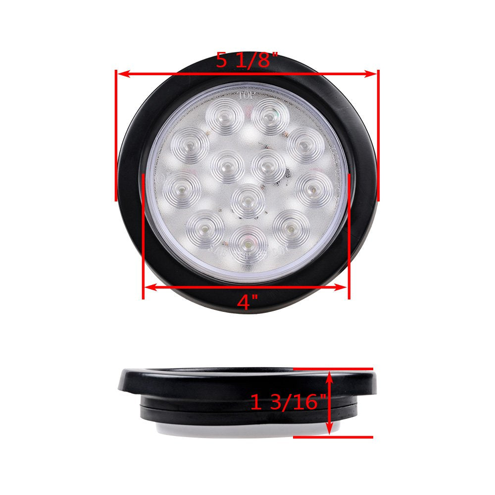 4 pcs Clear Lens - Red Light 4" Round 12-LED Truck RV Trailer Light Ruber Cover Wiring Plug Kit