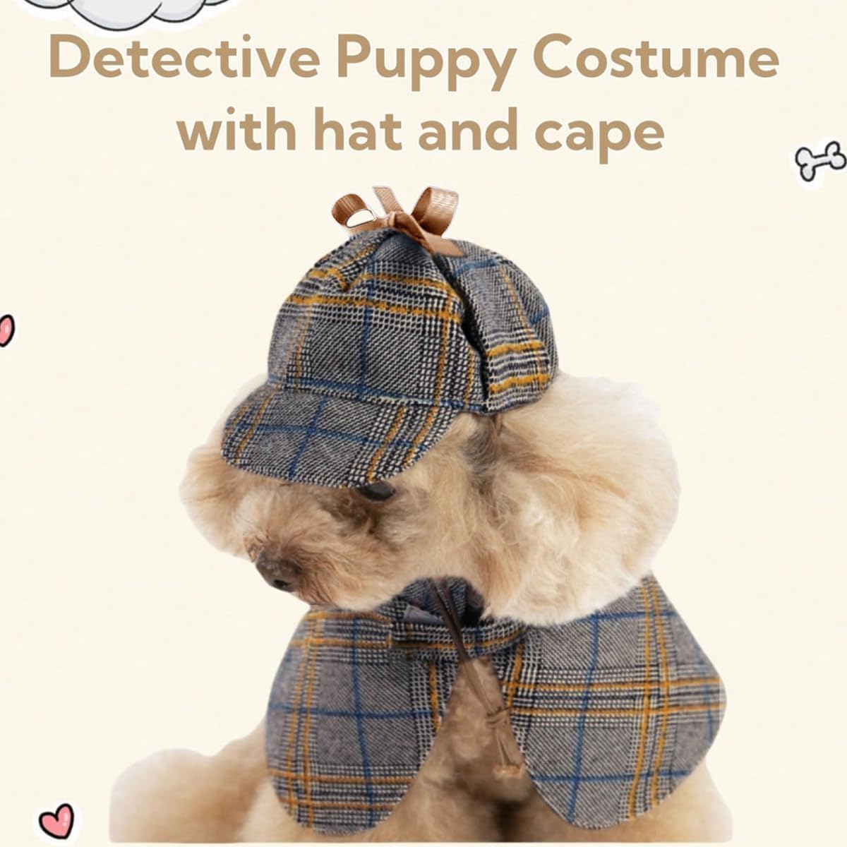 Dog Costume-Cute Detective Pet Clothes Set Halloween Cosplay Party Outfit Winter Fashion Cape Cloak Hat for Small Medium Dog & Cat Kitten (Rec wt.9-12lb Medium)