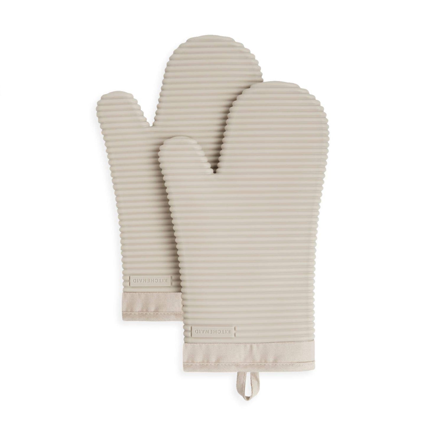 KITCHENAID Ribbed Soft Silicone Oven Mitt 2-Pack Set, Milkshake Tan, 7.5"x13"
