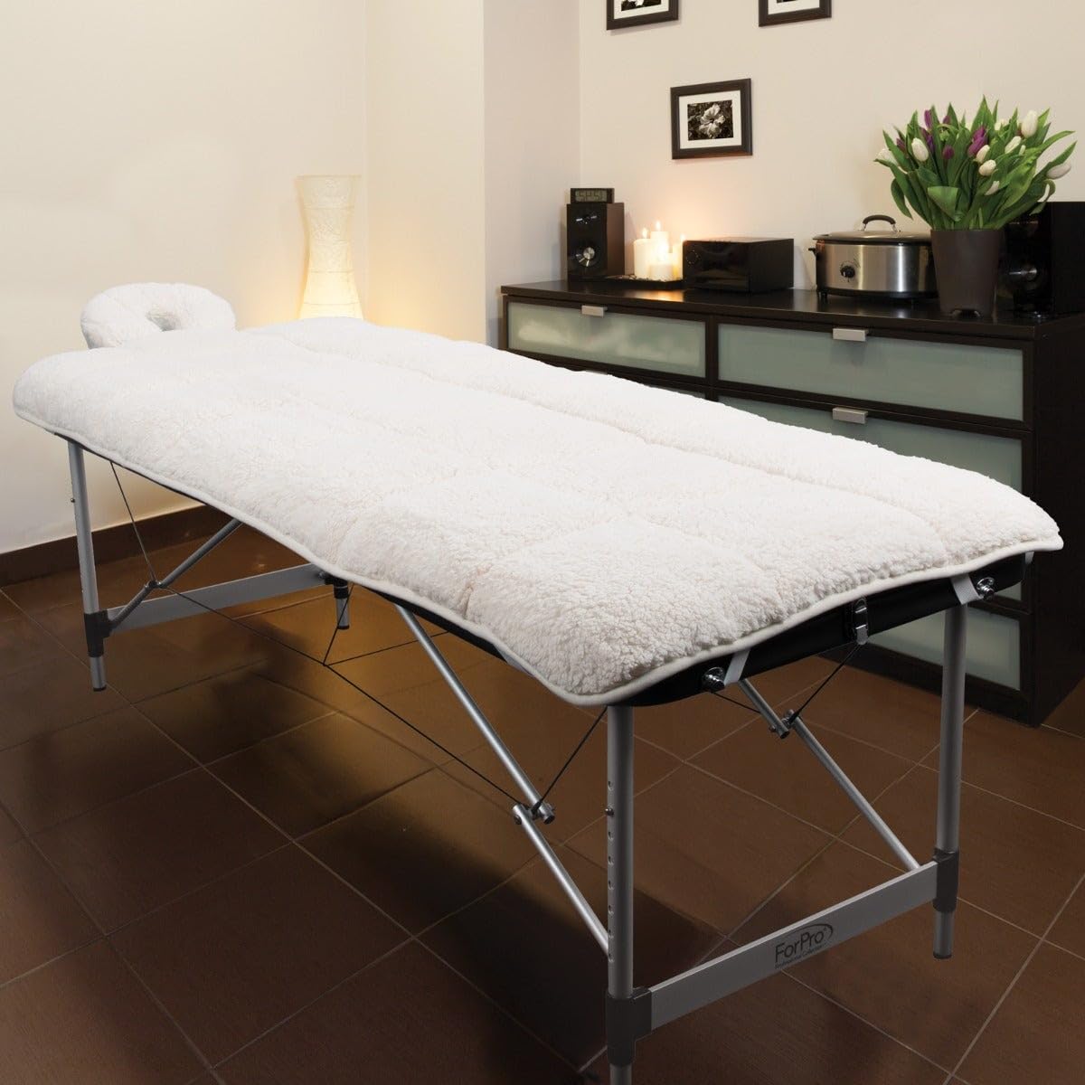 ForPro Premium Quilted Fleece Table Pad Set, Natural, Extra Soft, Hypoallergenic, for Massage Tables, Includes Massage Table Pad and Face Rest Cover
