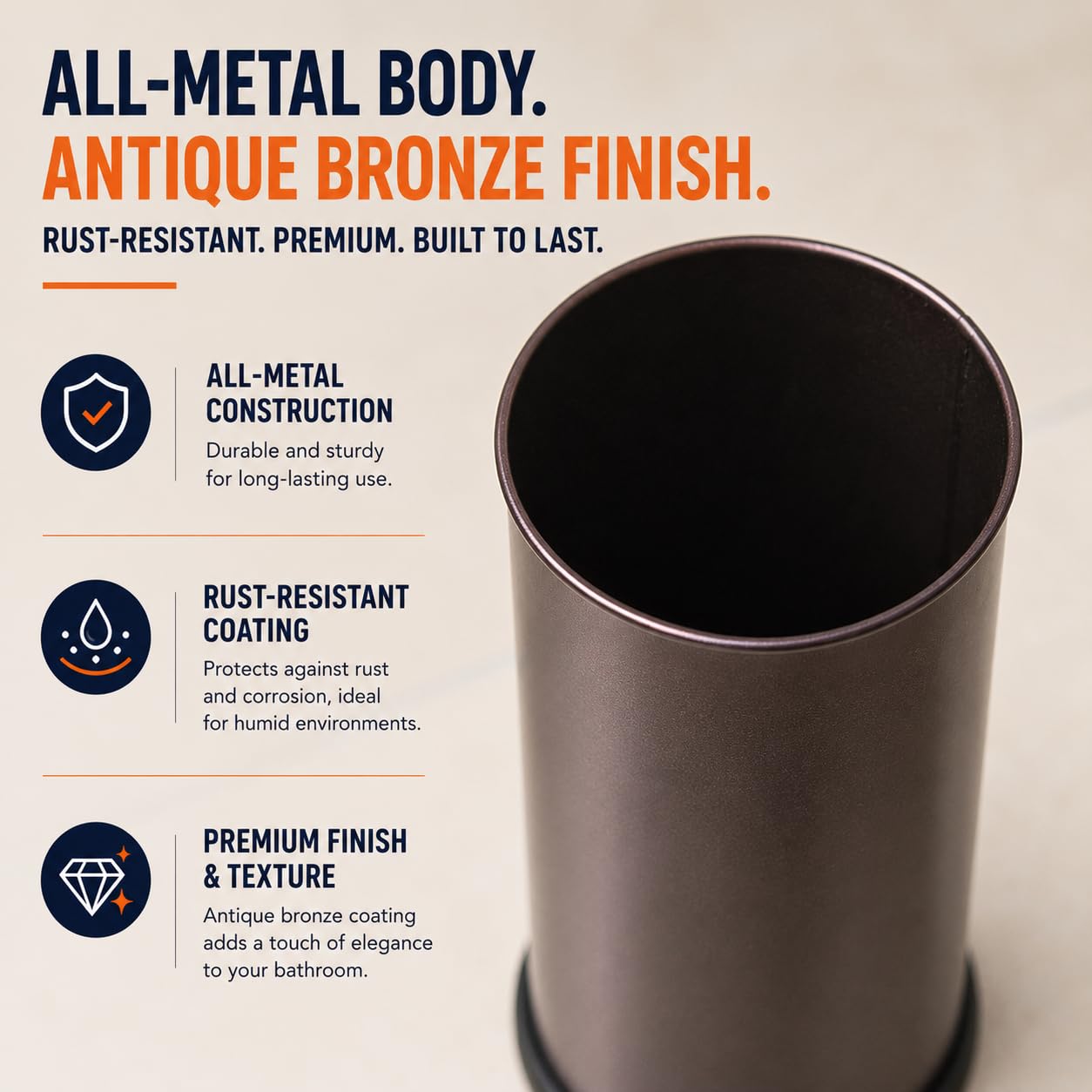 HUJI Rust Resistant Bronze Toilet Brush Holder with Lid Perfect Bathroom Bowl Cleaning Set Gift for House Warming or College Dorms Accessories (1, Bronze Toilet Brush)