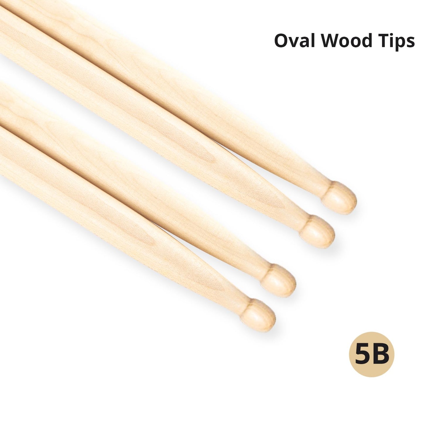 Drum Sticks for Drums, Natural Solid Wood丨Weight Balanced丨Non-Slip Grip, Live Performance & Drum Kit Practice Accessories, Percussion Drumsticks for Beginner (4 Pairs, 5B)