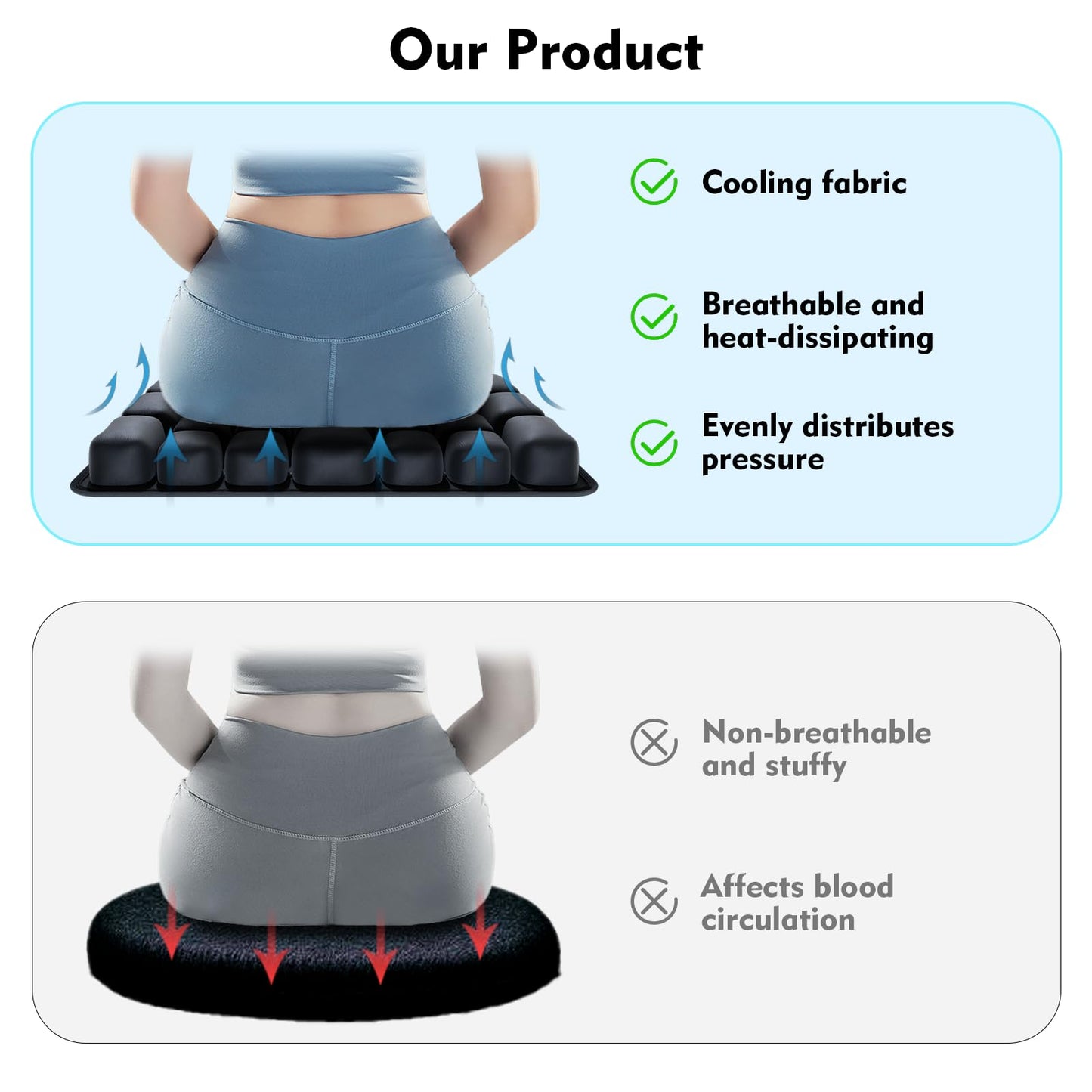 Inflatable Travel Seat Pressure Cushion, 3D Air Cushions for Airplane Car Wheelchair Office, Portable Ergonomic Cushion for Pressure Relief, Wheelchair Accessories