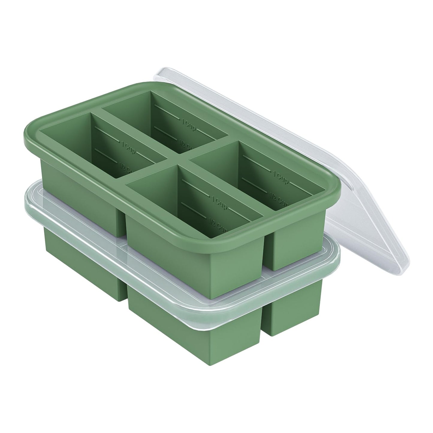 Bongpuda 4 Cup Silicone Freezer Trays with Lid, 2 Pack Silicone Soup Freezer Containers,Make 4 Broths,Sauces and Leftovers（Green）