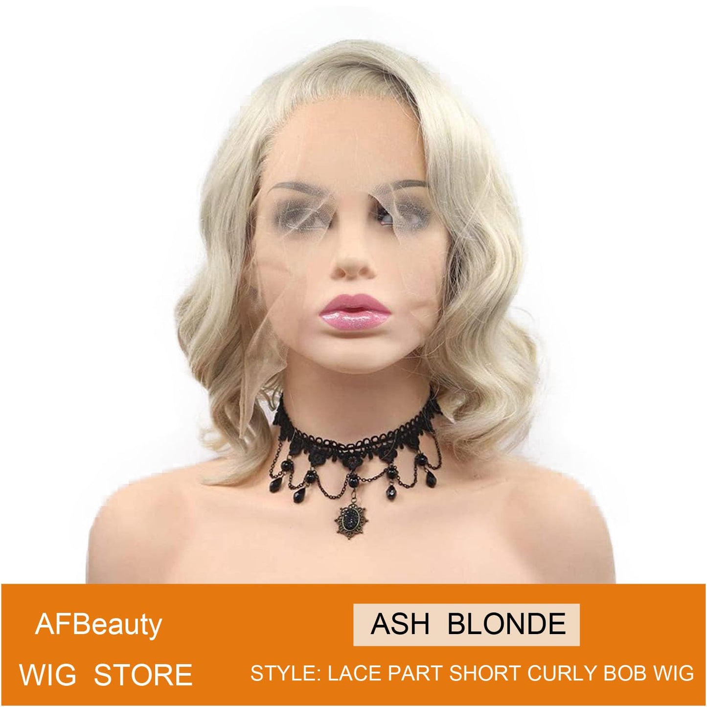 613 Blonde Short Curly Bob Wig Synthetic Lace Front Wig Loose Wave Platinum Natural Hairline Shoulder Free Part Length Heat Resistant Glueless Bob Cut Wigs for Women Cosplay Daily 12 Inch AFBeauty